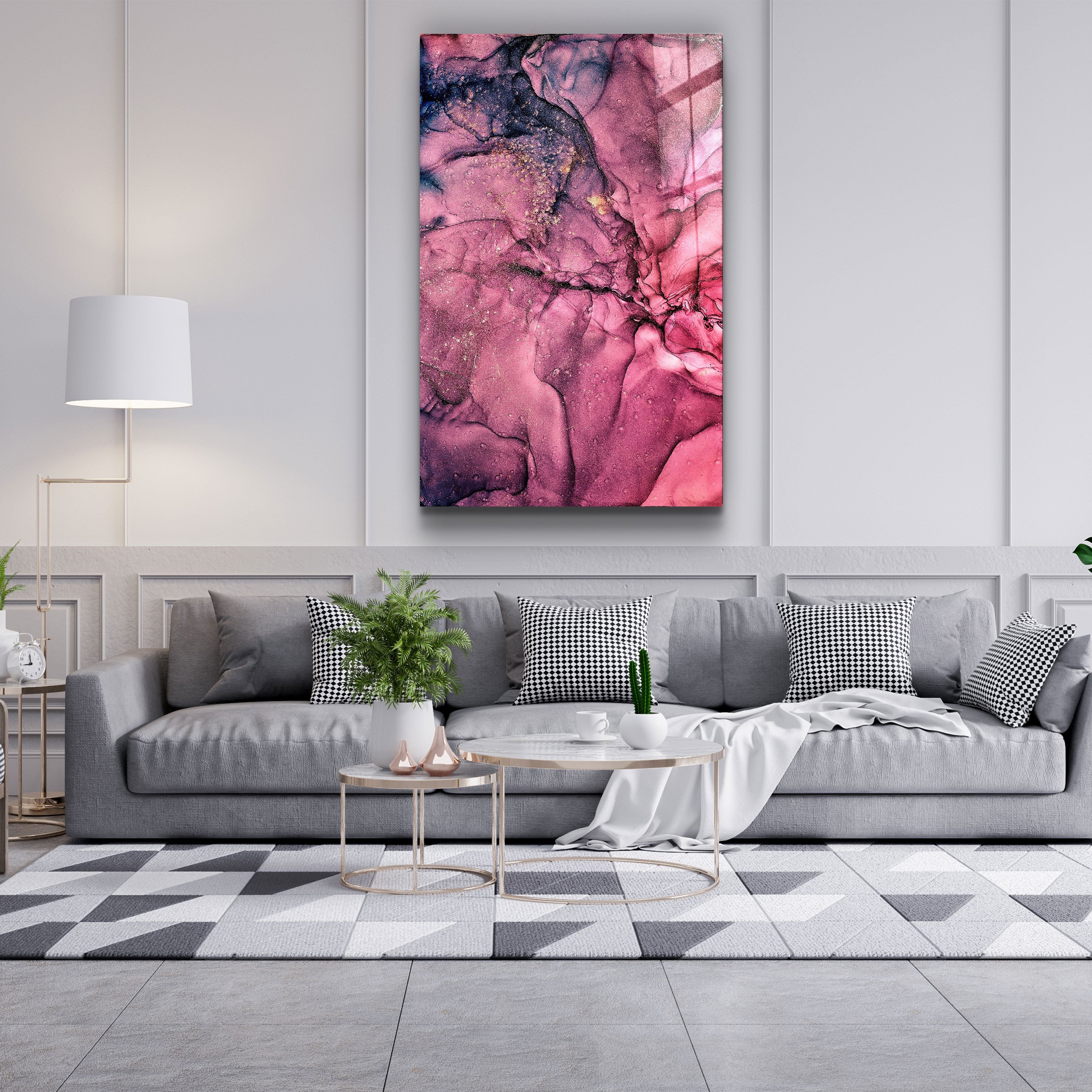 ・« Motif de vague rose »・Art mural en verre