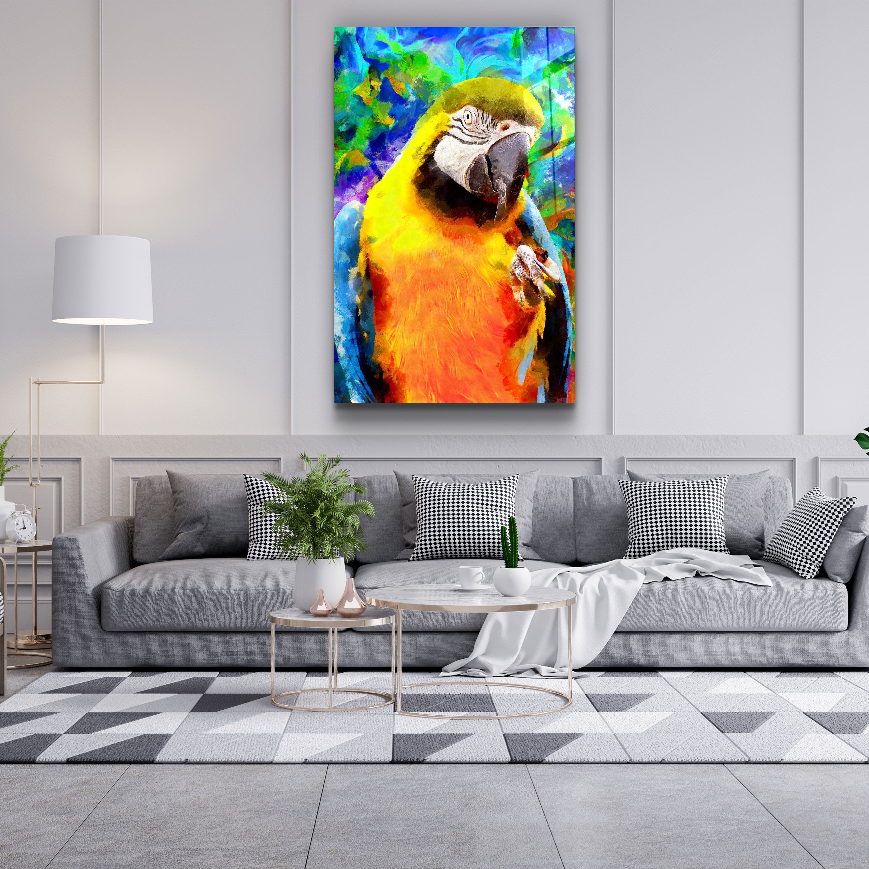 ・"Colorful Parrot"・Glass Wall Art