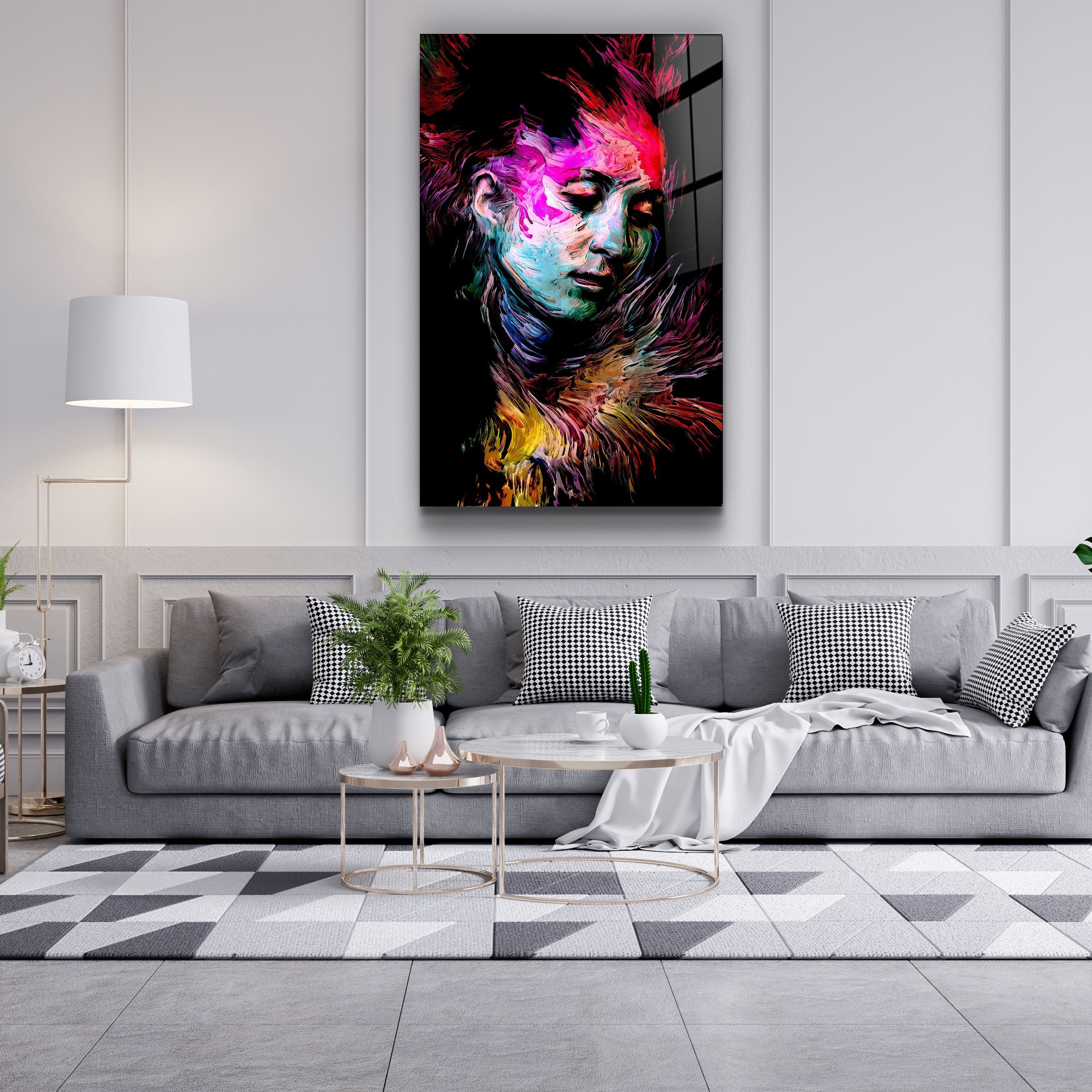 ・"Abstract Colorful Face"・Glass Wall Art