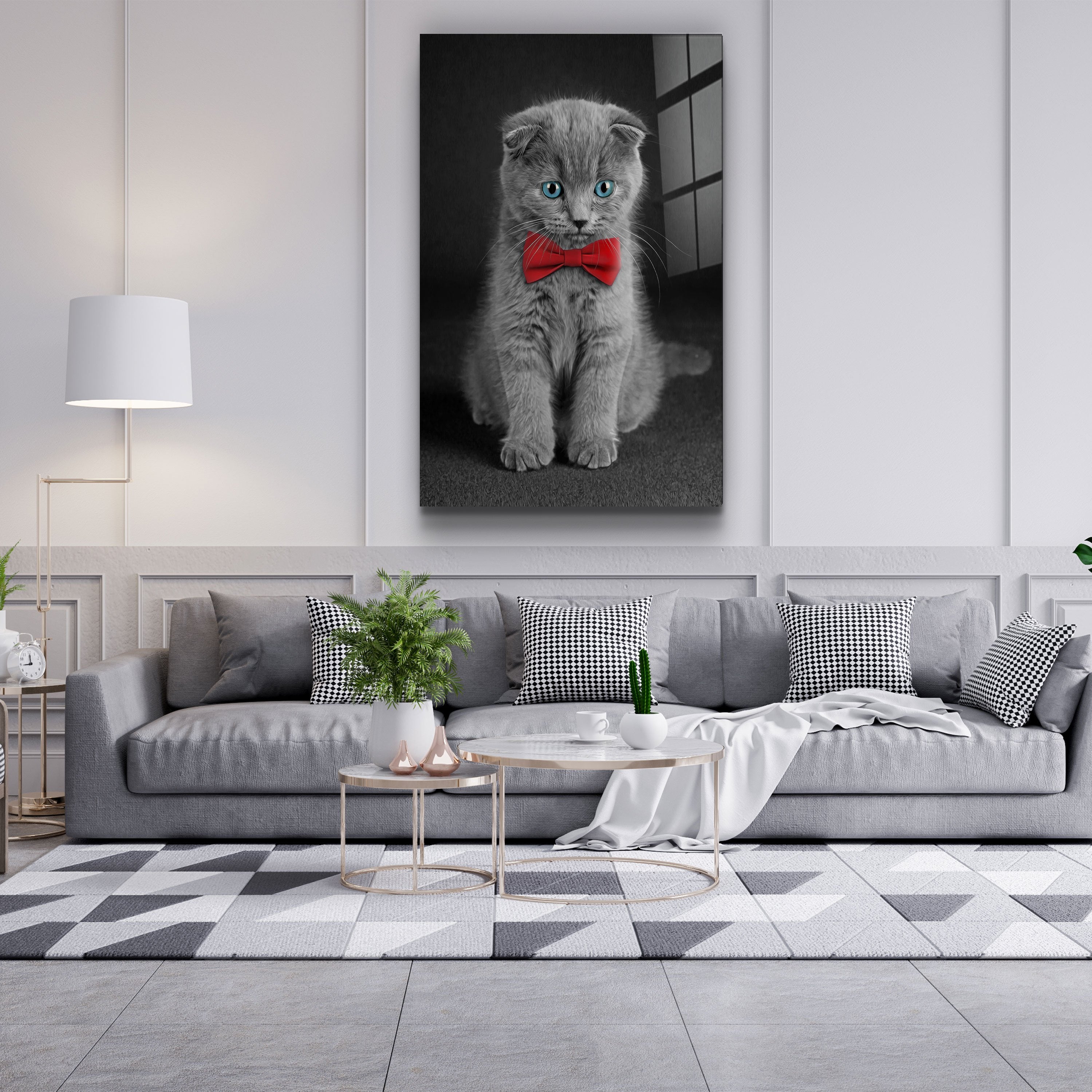 ・"Cat with Bow Tie "・Glass Wall Art