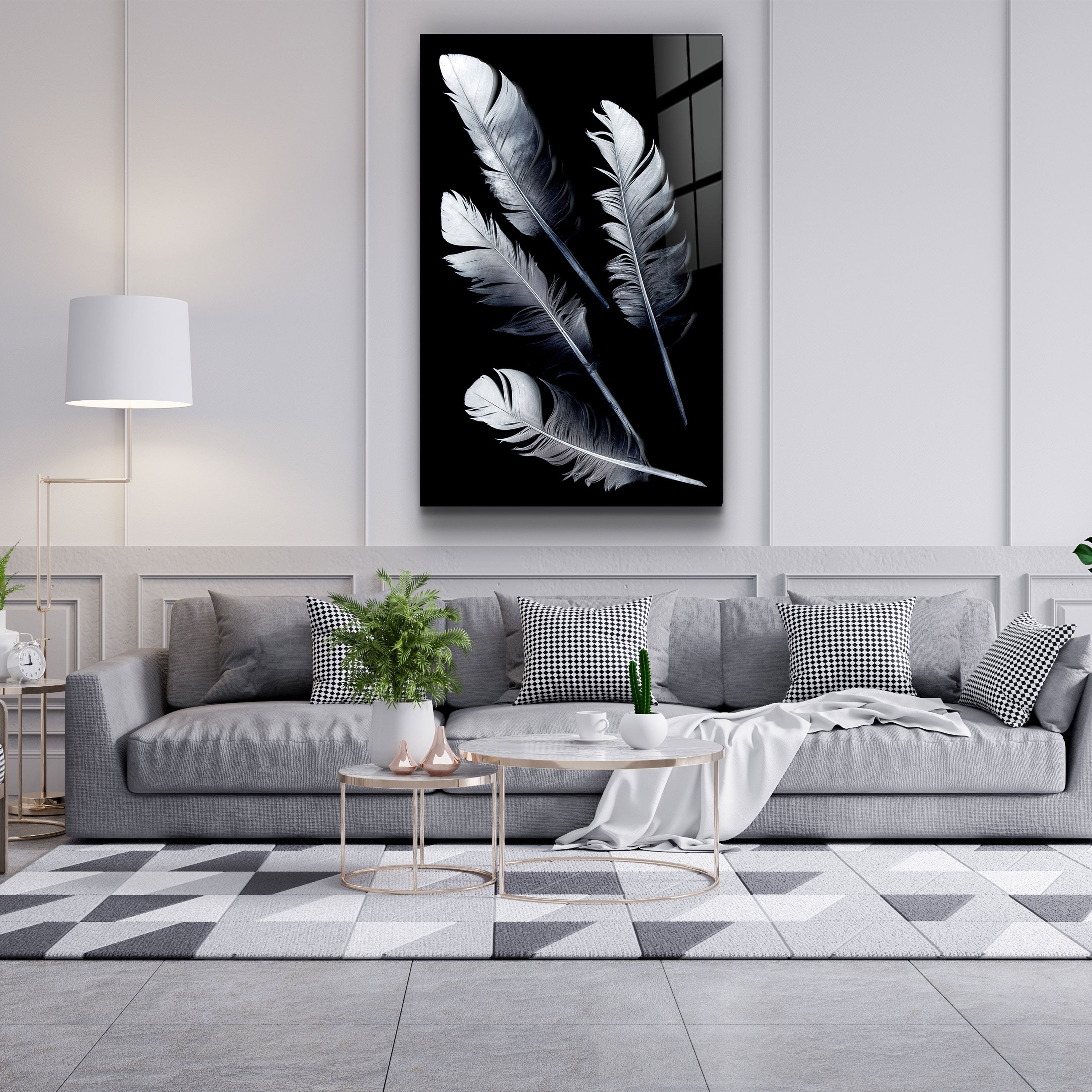 ・"White Feathers"・Glass Wall Art