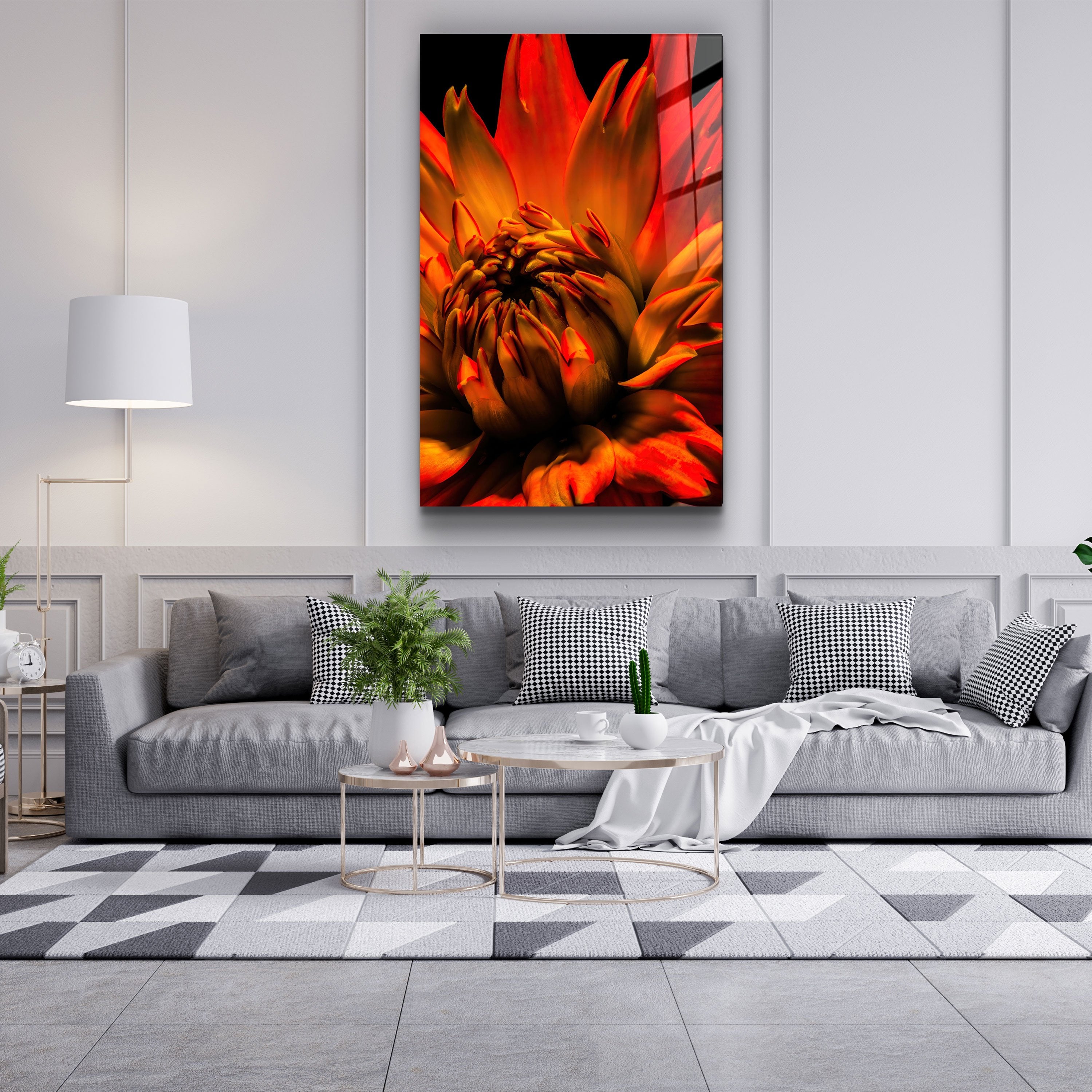 ・« Marguerite orange »・Art mural en verre