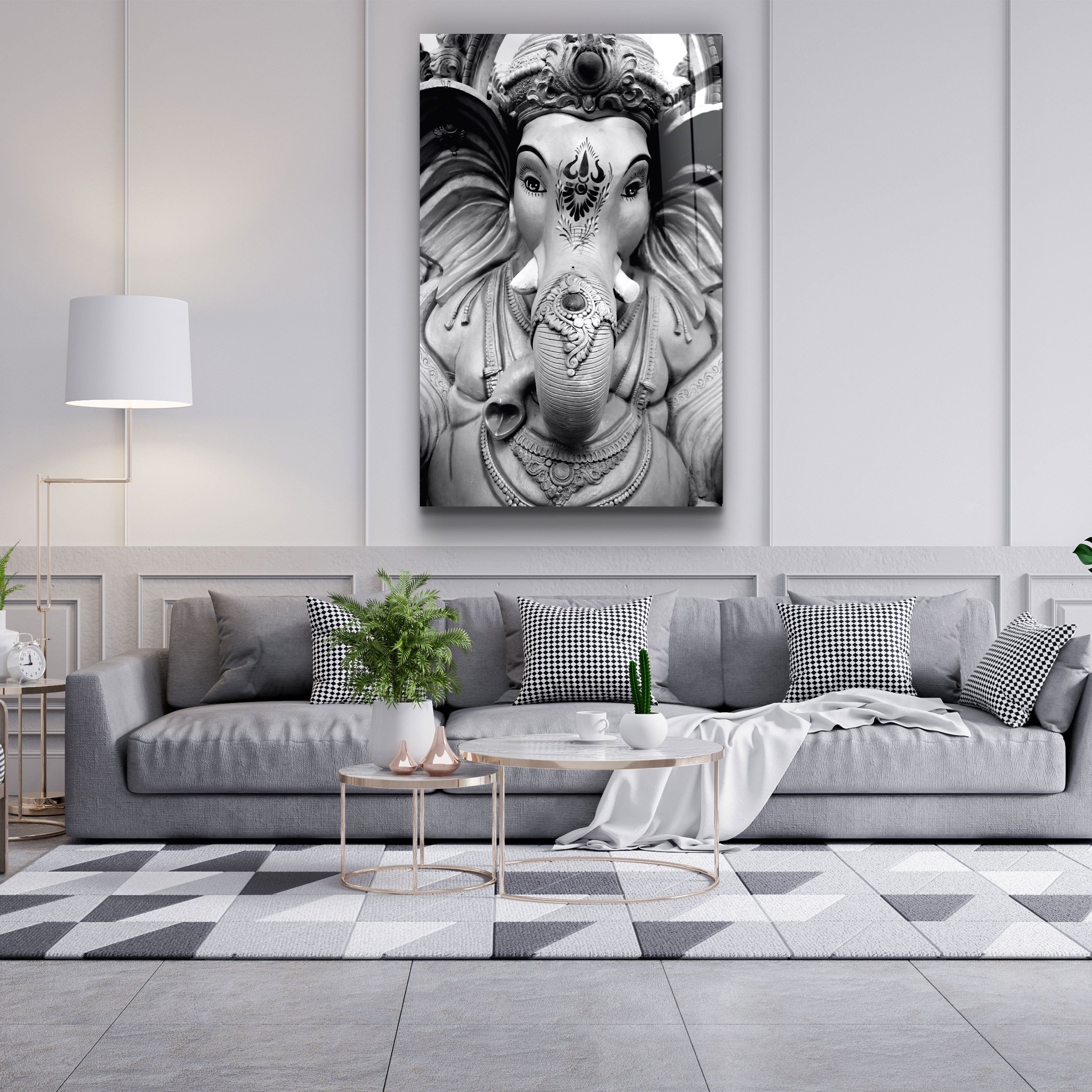 ・"Sculpture du Seigneur Ganesh N&B"・Art mural en verre