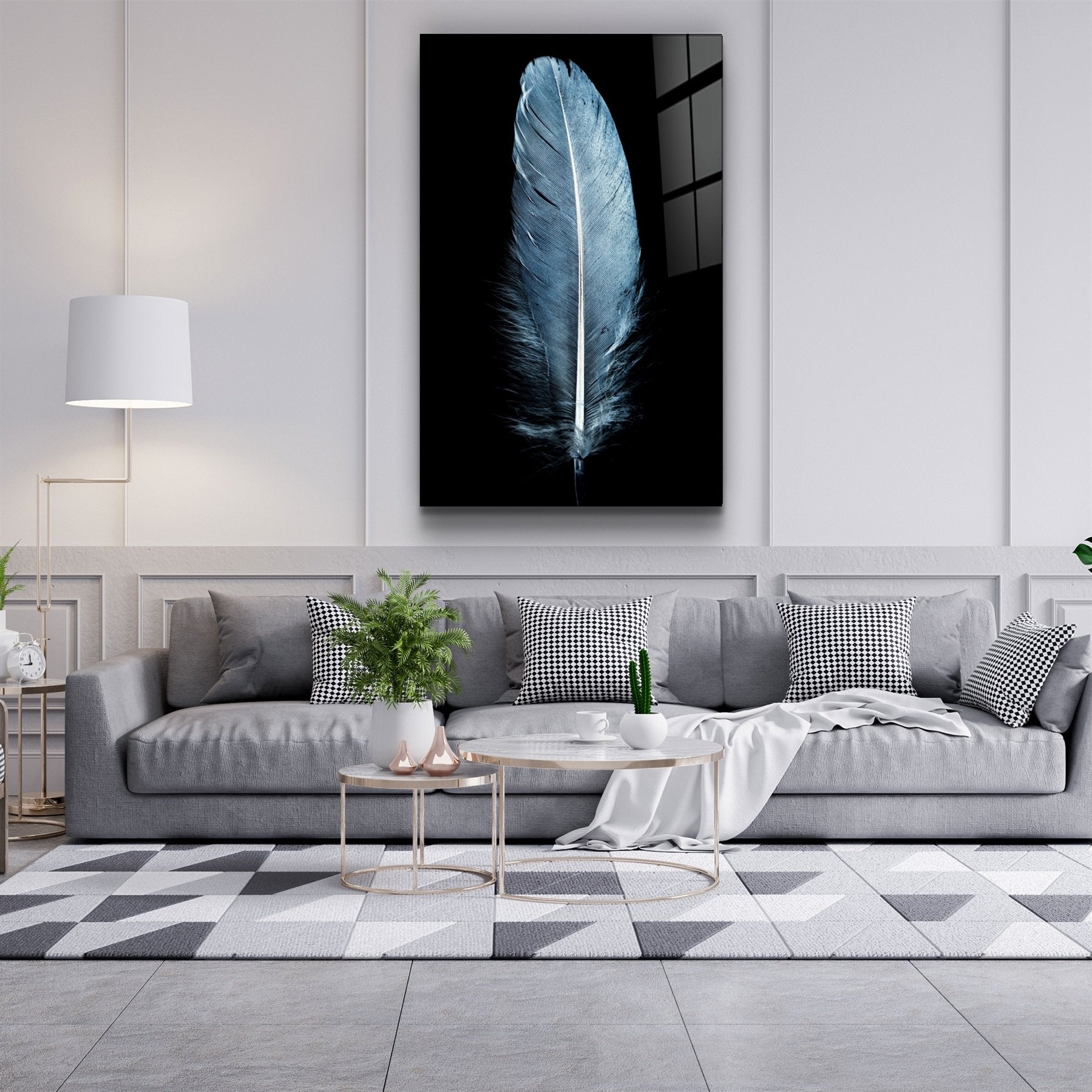 ・"Blue Feather"・Glass Wall Art