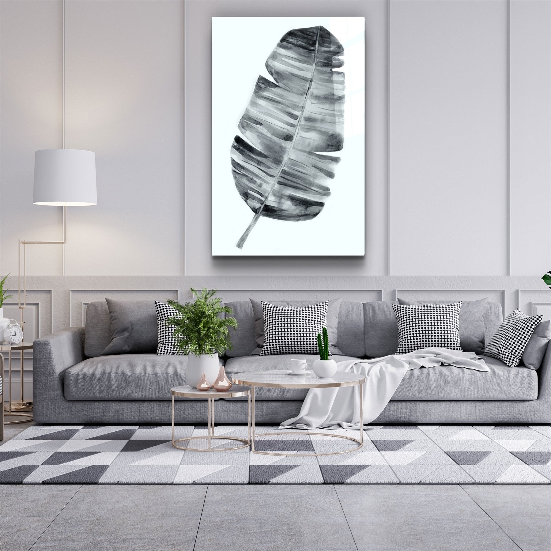 ・"Abstract Black and White Leaf"・Glass Wall Art