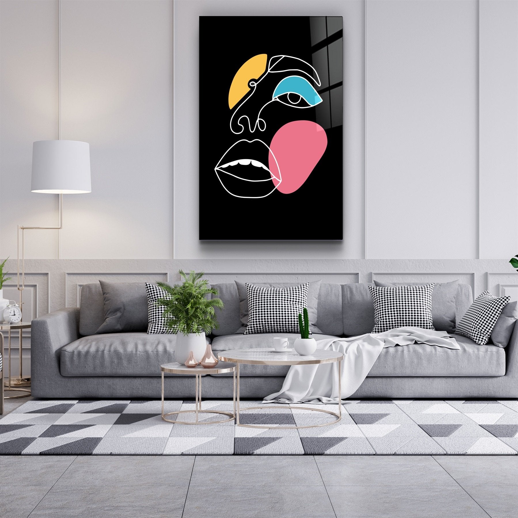 ・"Abstract Colorful Face"・Glass Wall Art