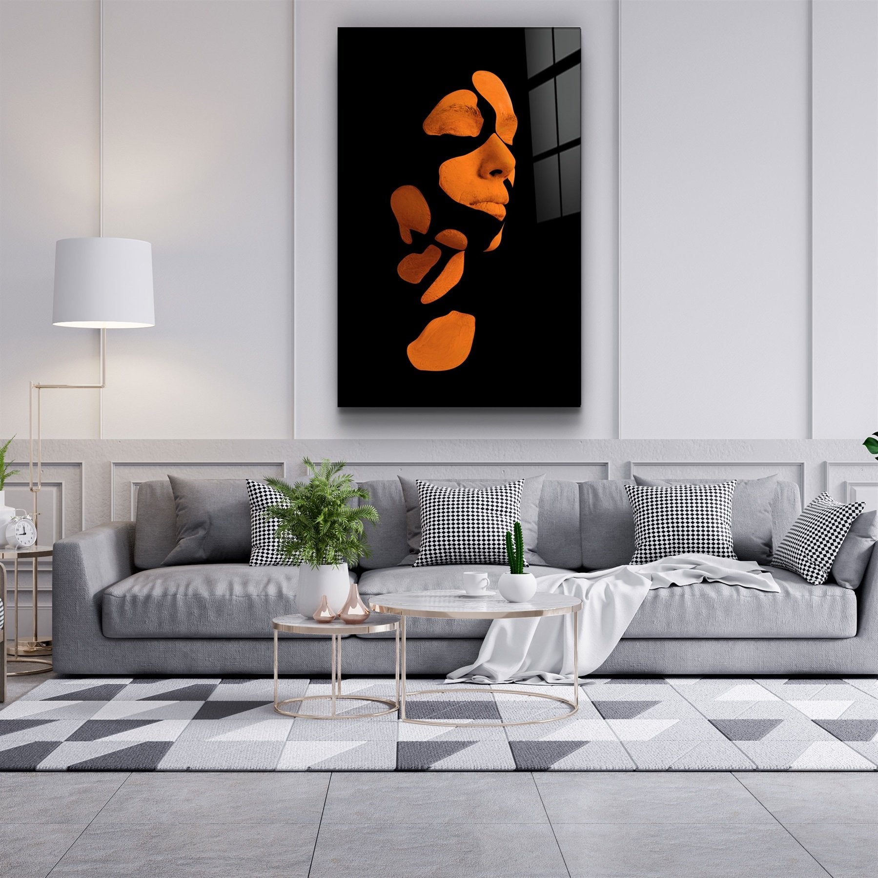 ・"Mysterious Orange Face"・Glass Wall Art