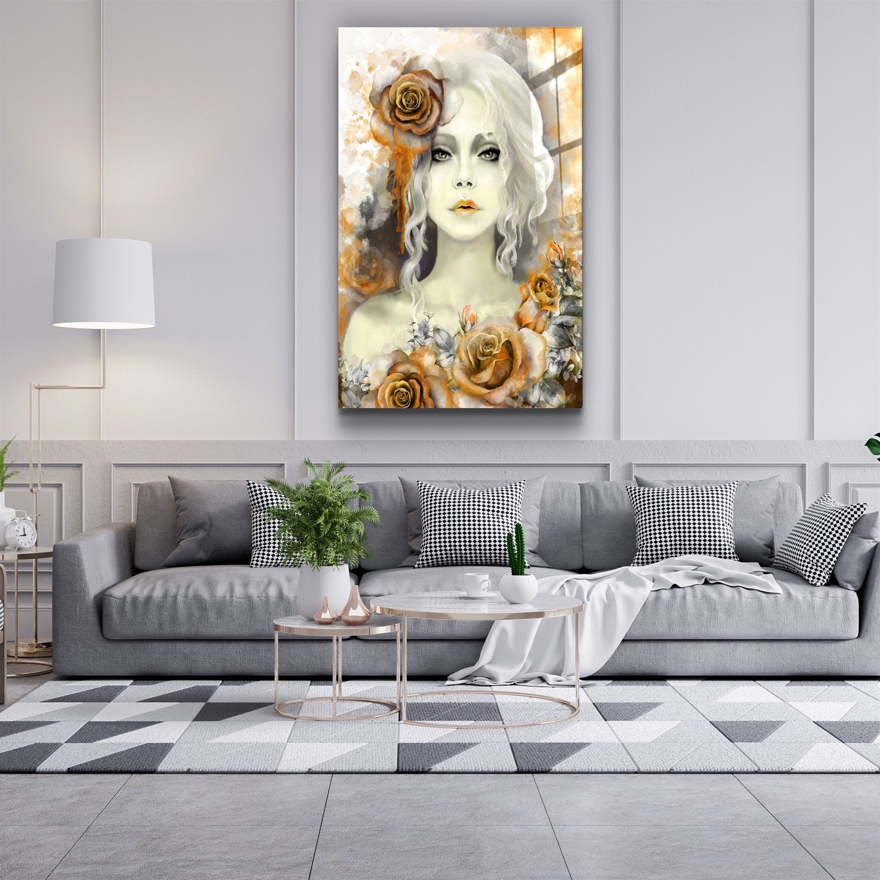 ・"Silent Rose Woman Portrait"・Glass Wall Art