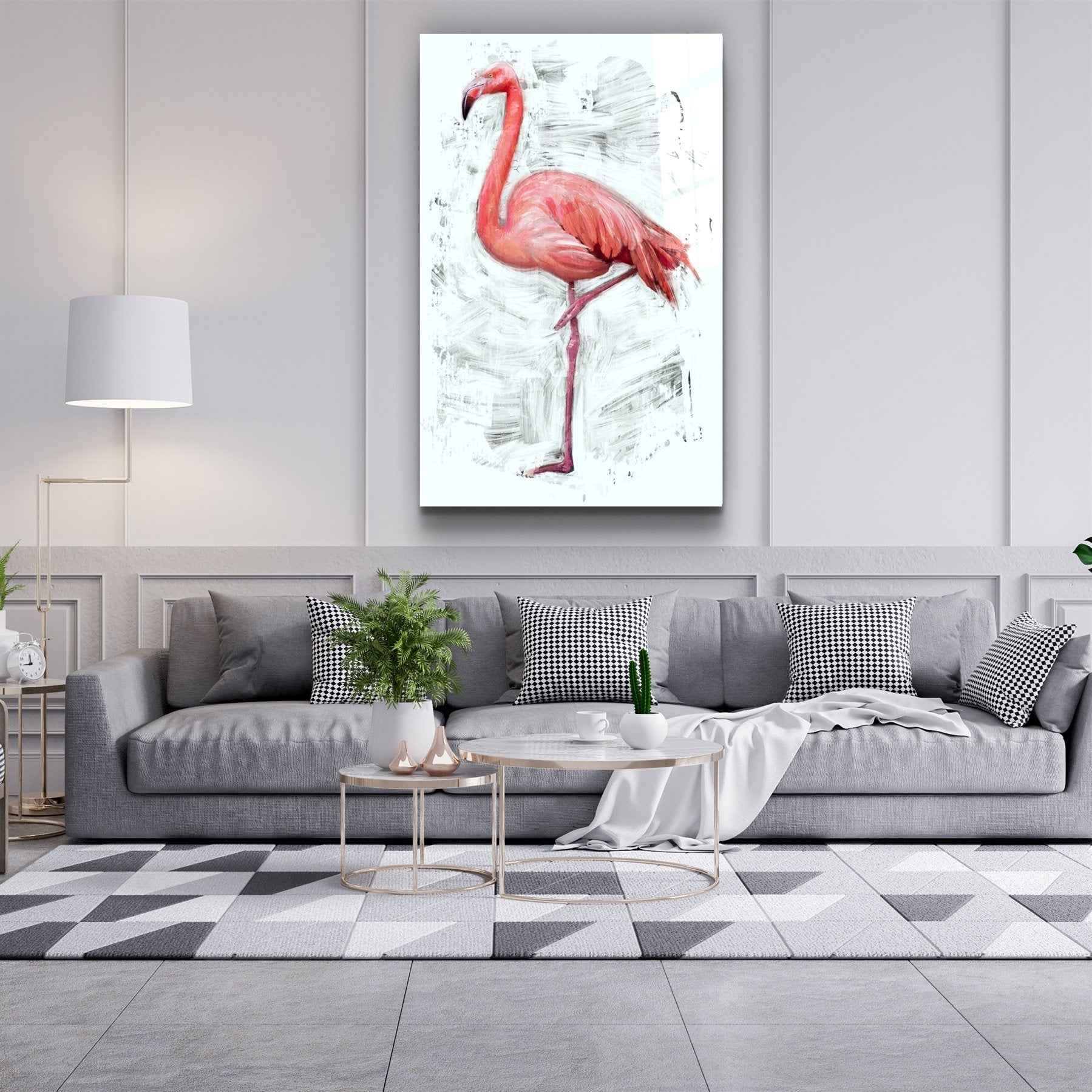 ・„Abstrakter Flamingo“・<tc>Glasbild</tc>