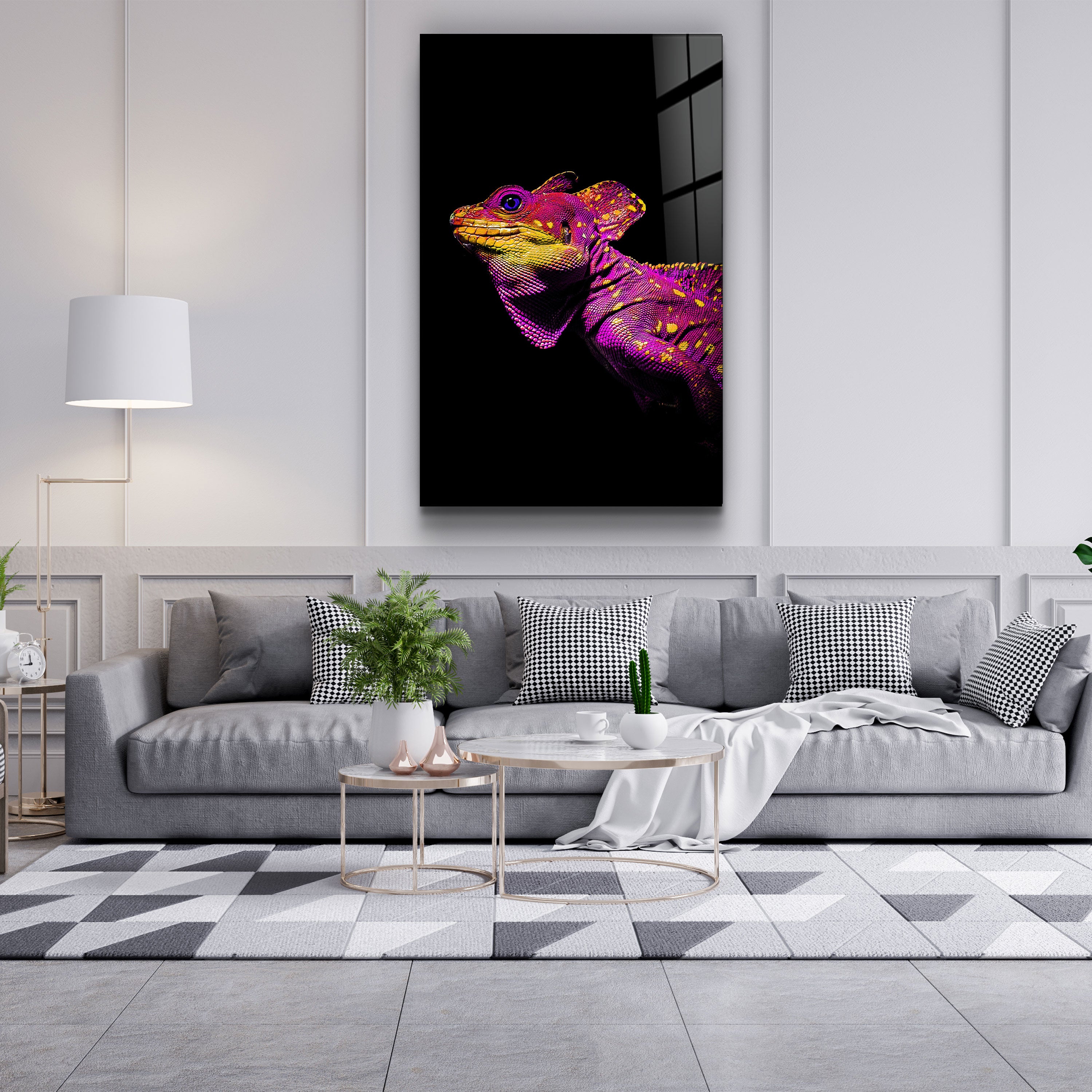 ・"Iguana Magenta"・Art mural en verre de la collection du designer