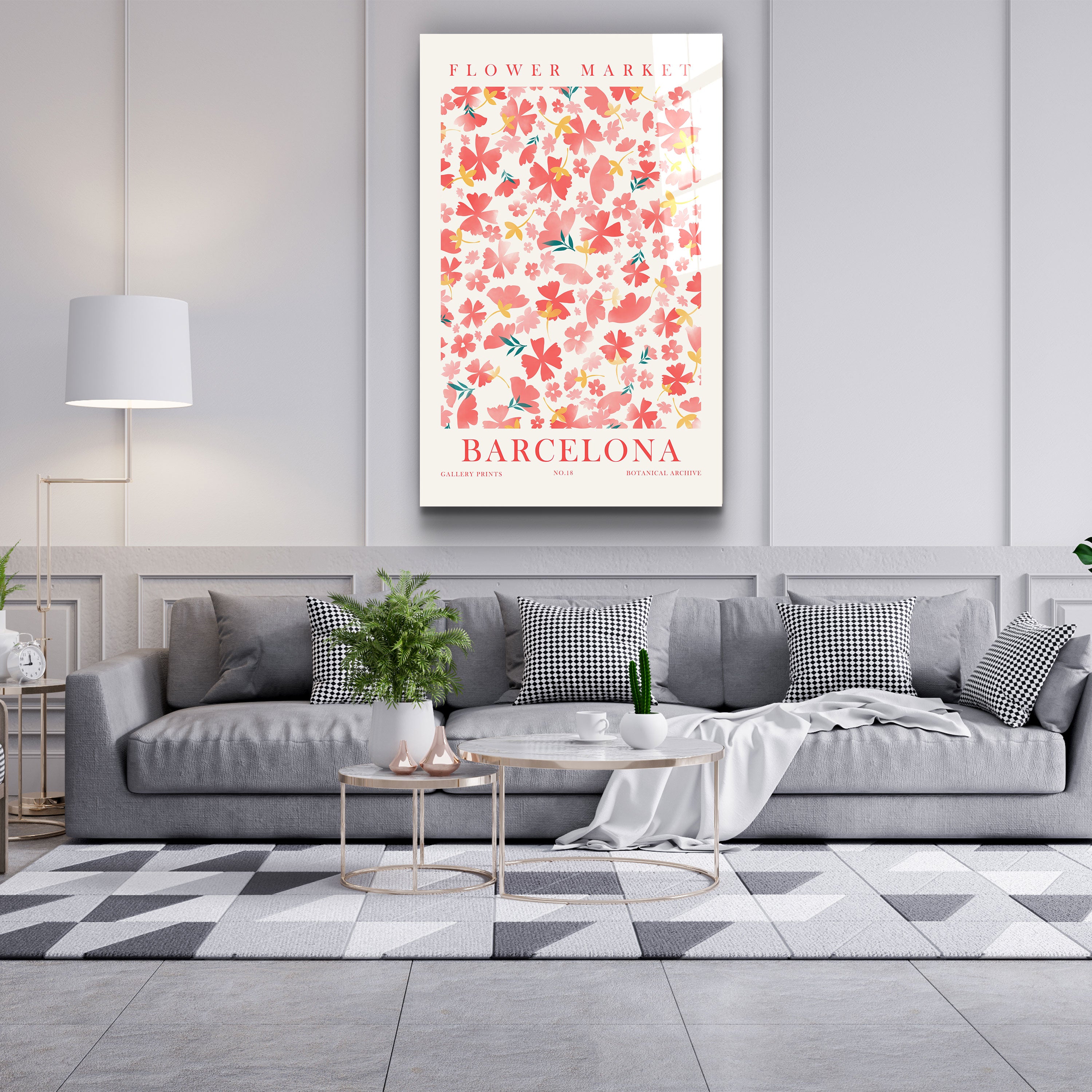 ・"Flower Market No:18 Barcelona"・Gallery Print Collection Glass Wall Art