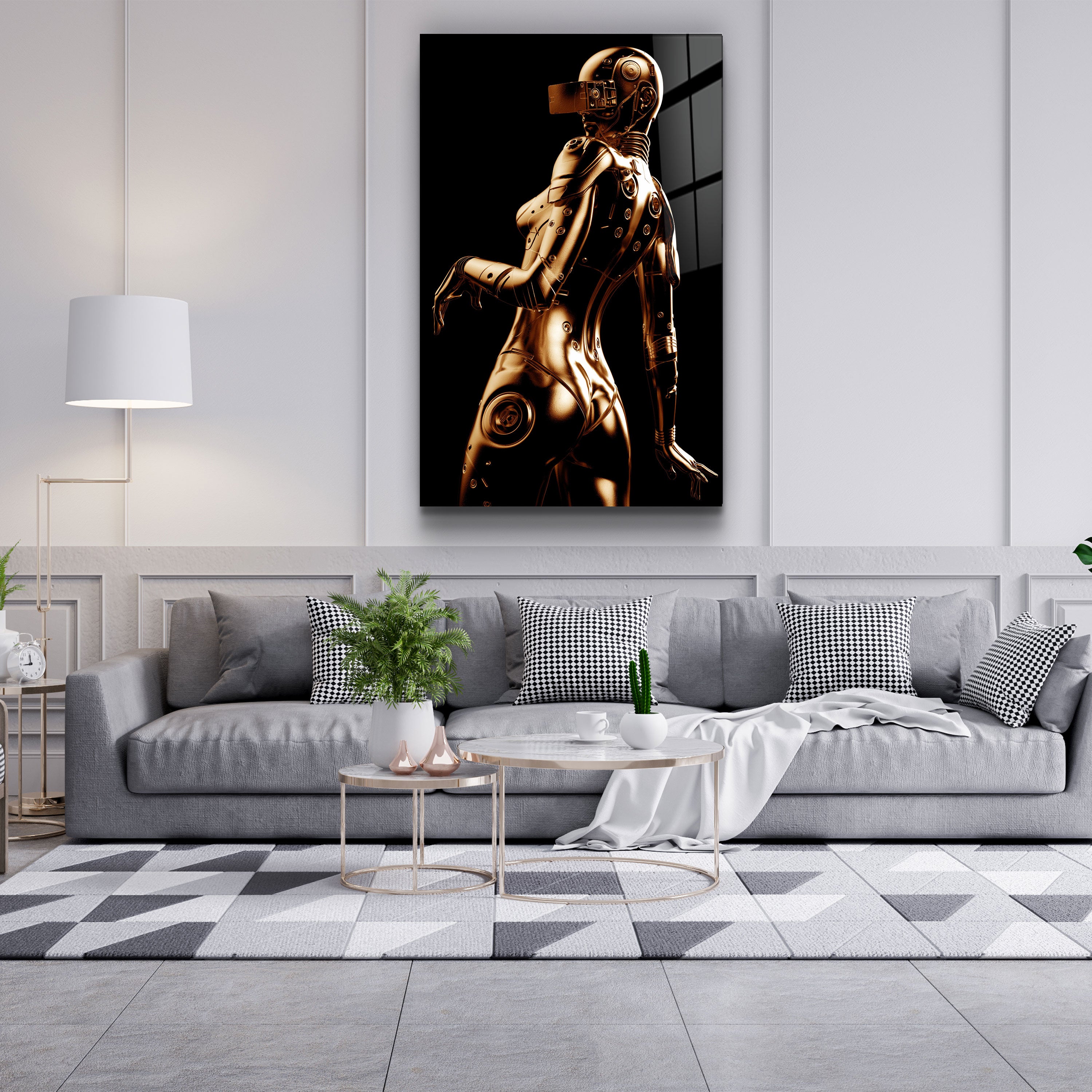 ・"Robo Girl Gold"・Art mural en verre de la collection du designer