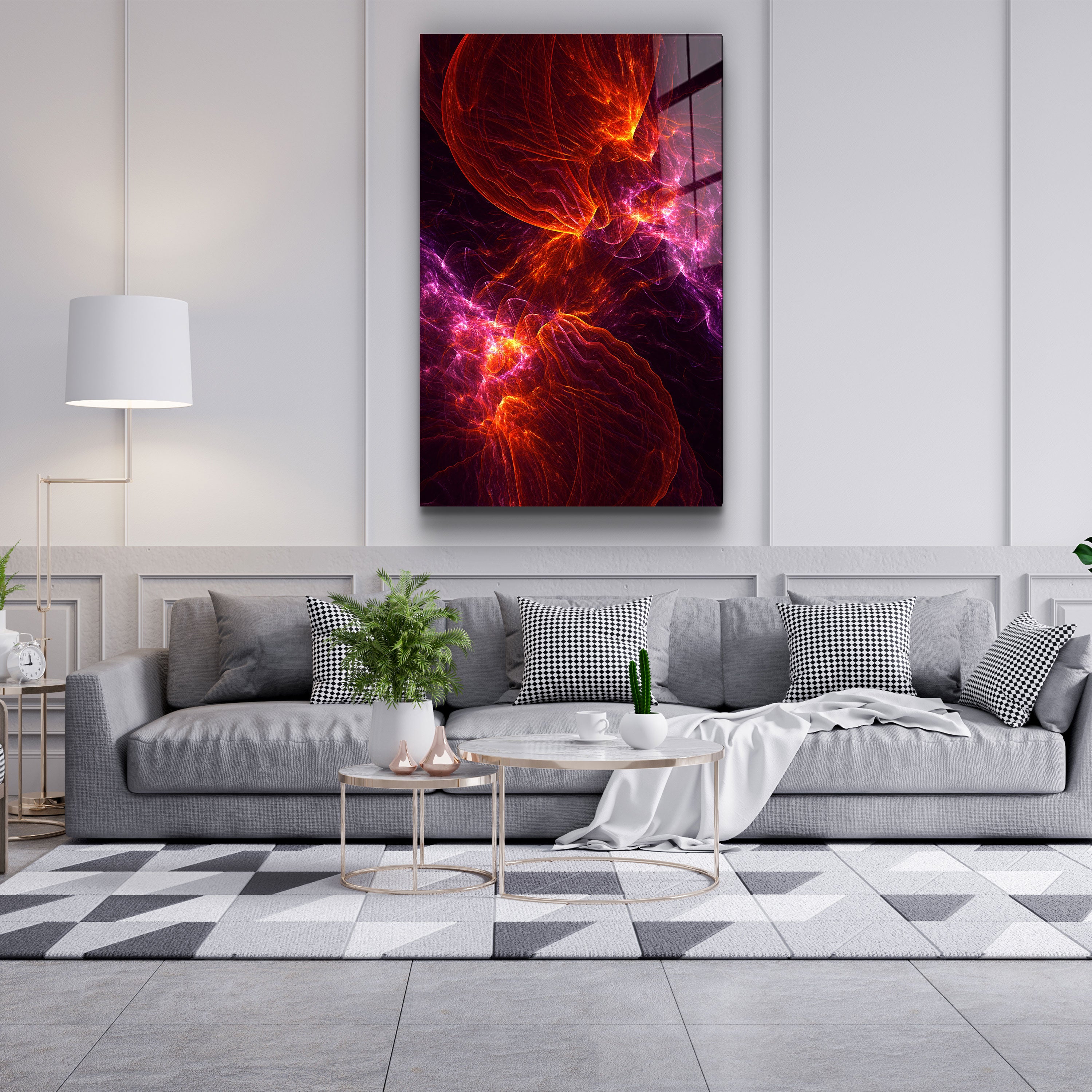 ・"Flammes violettes et rouges 2"・Art mural en verre