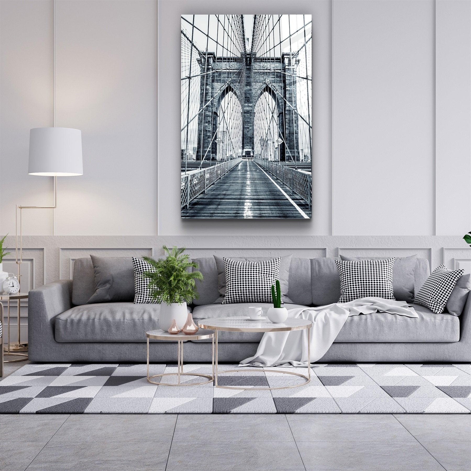 ・"Brooklyn Bridge Retro Gray 2"・Glass Wall Art