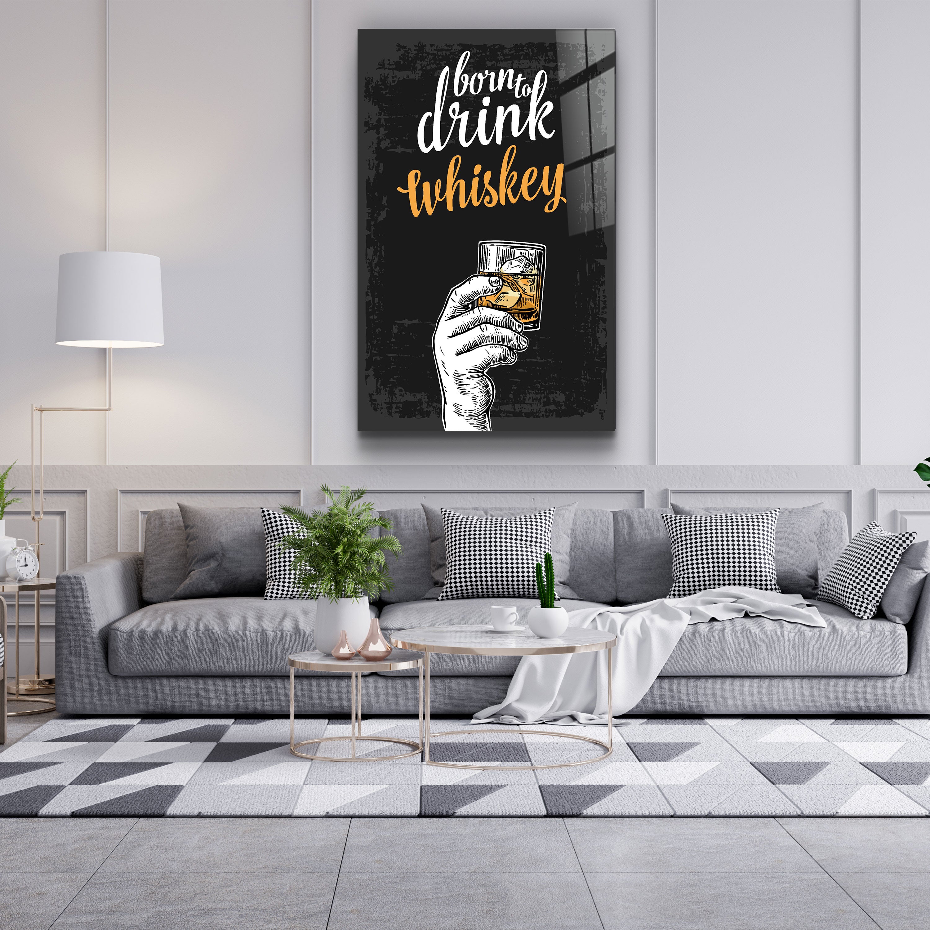 ・"Born to Drink - Whiskey"・Glass Wall Art