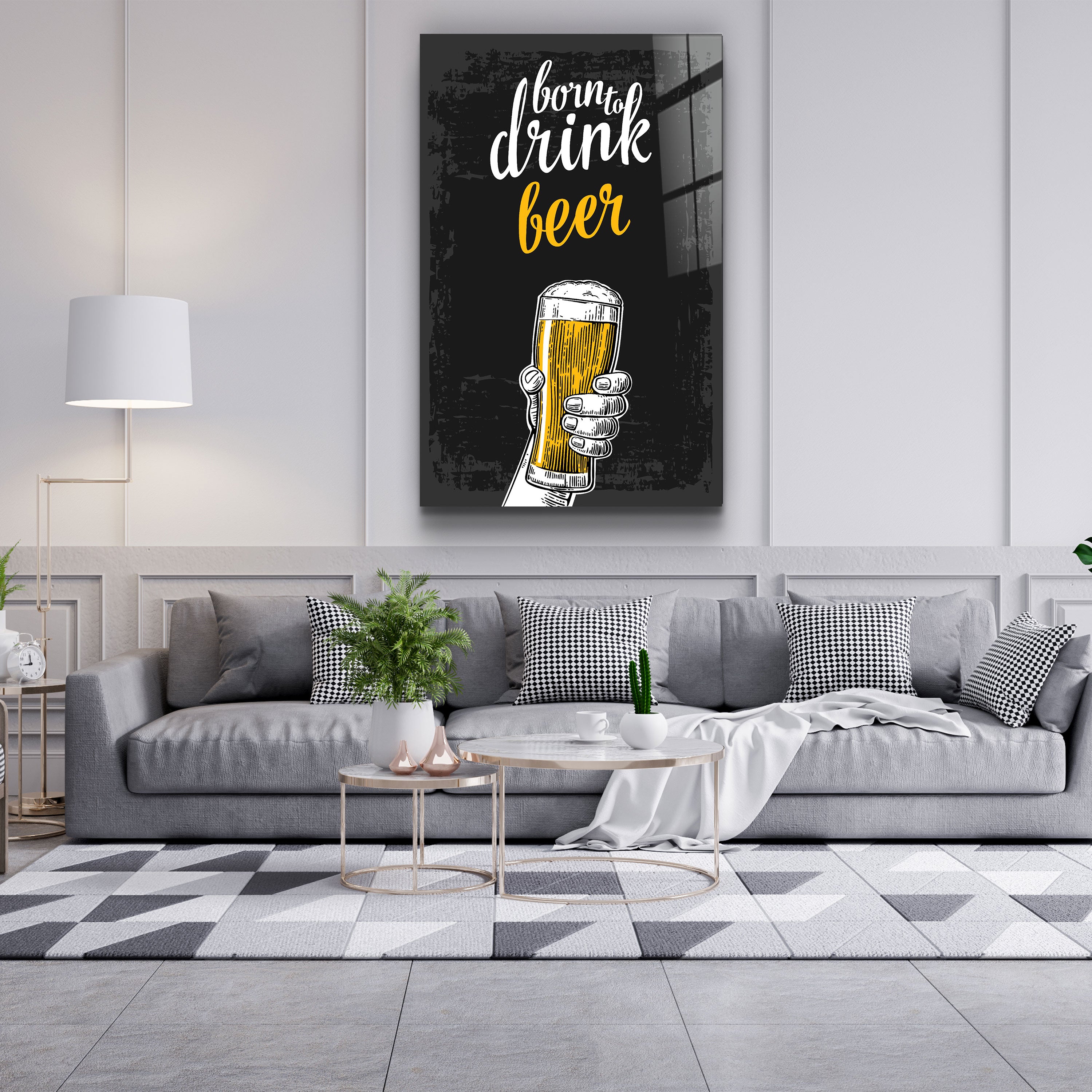 ・"Né pour boire - Bière"・Art mural en verre