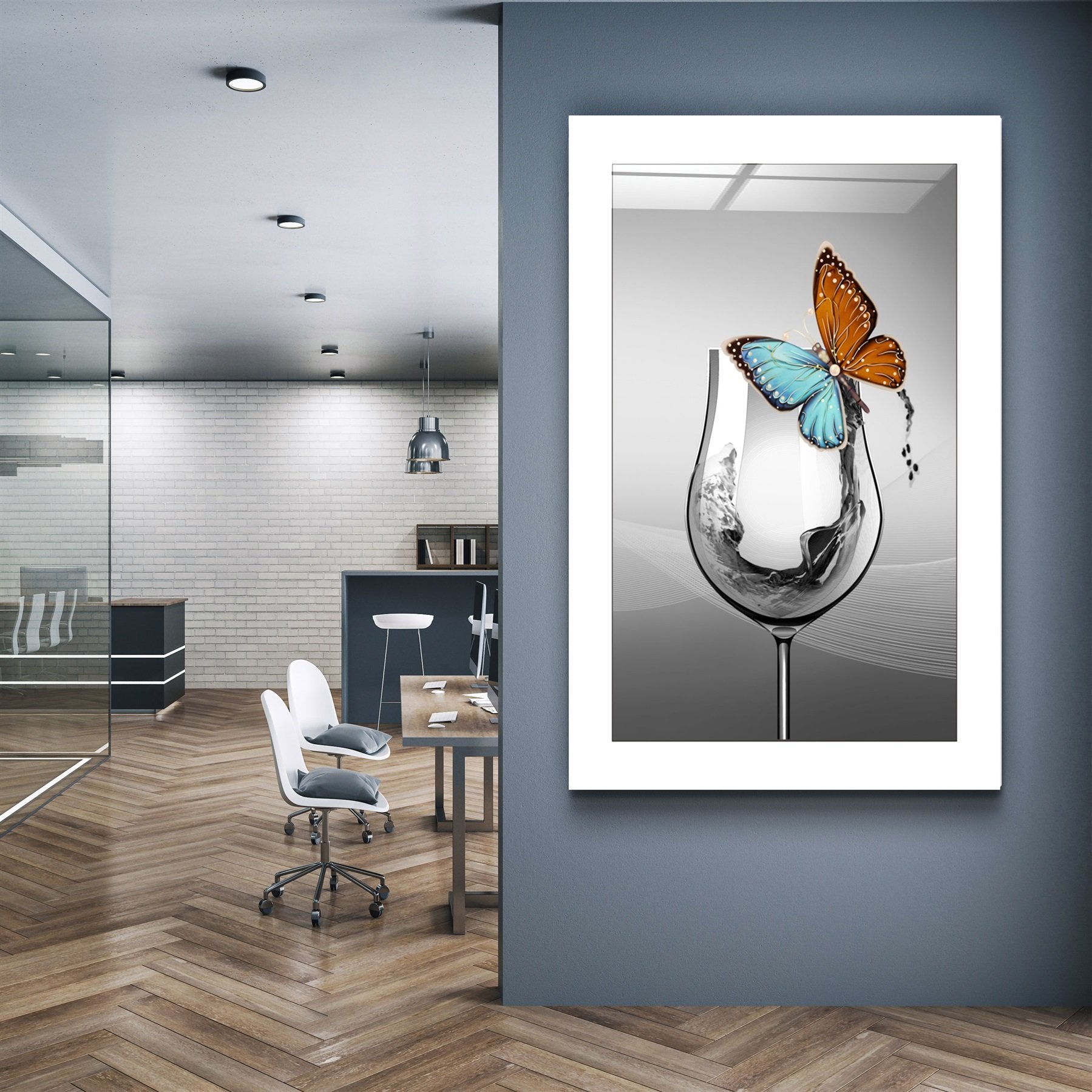・"Glass and Butterfly"・Glass Wall Art