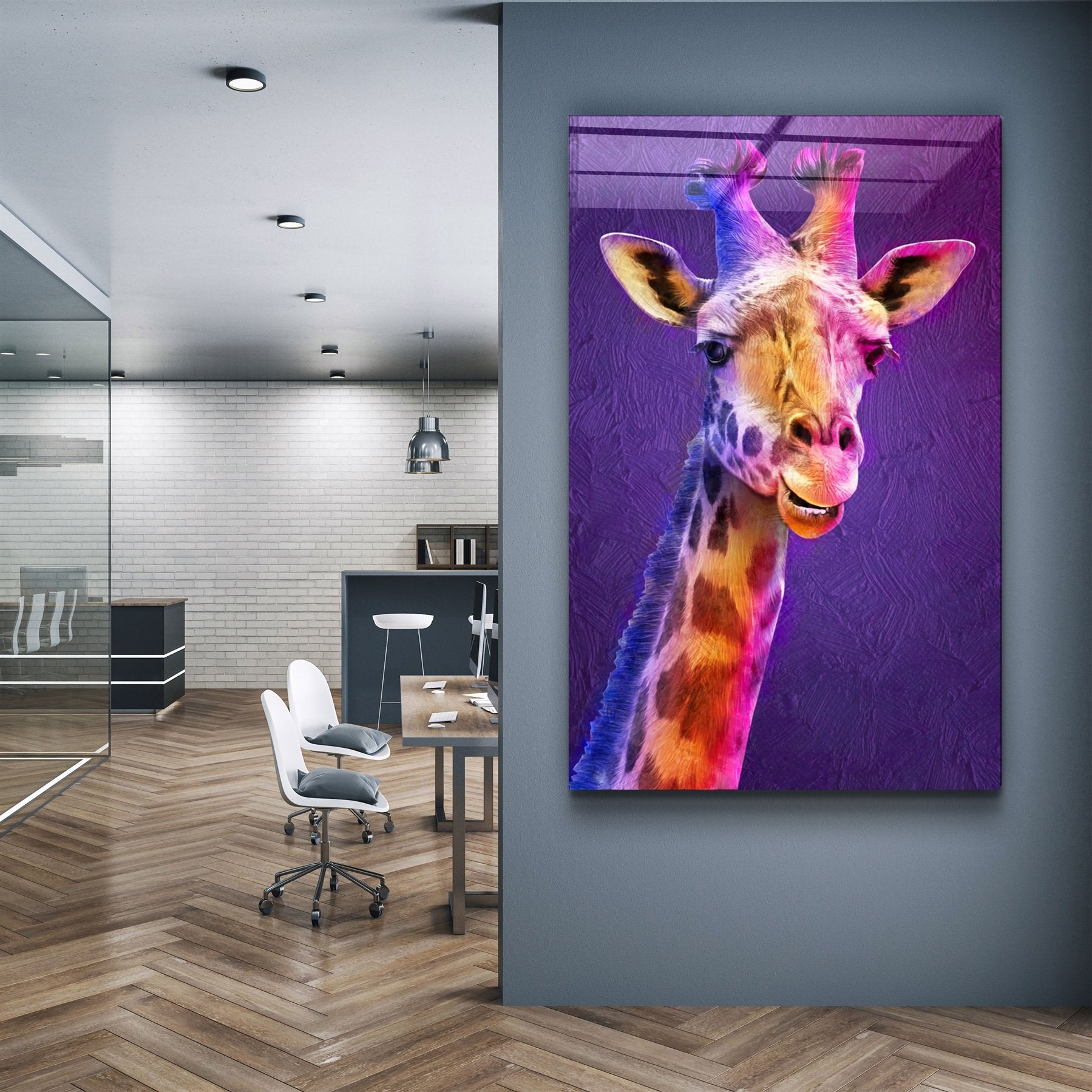 ・"Girafe violette"・Art mural en verre