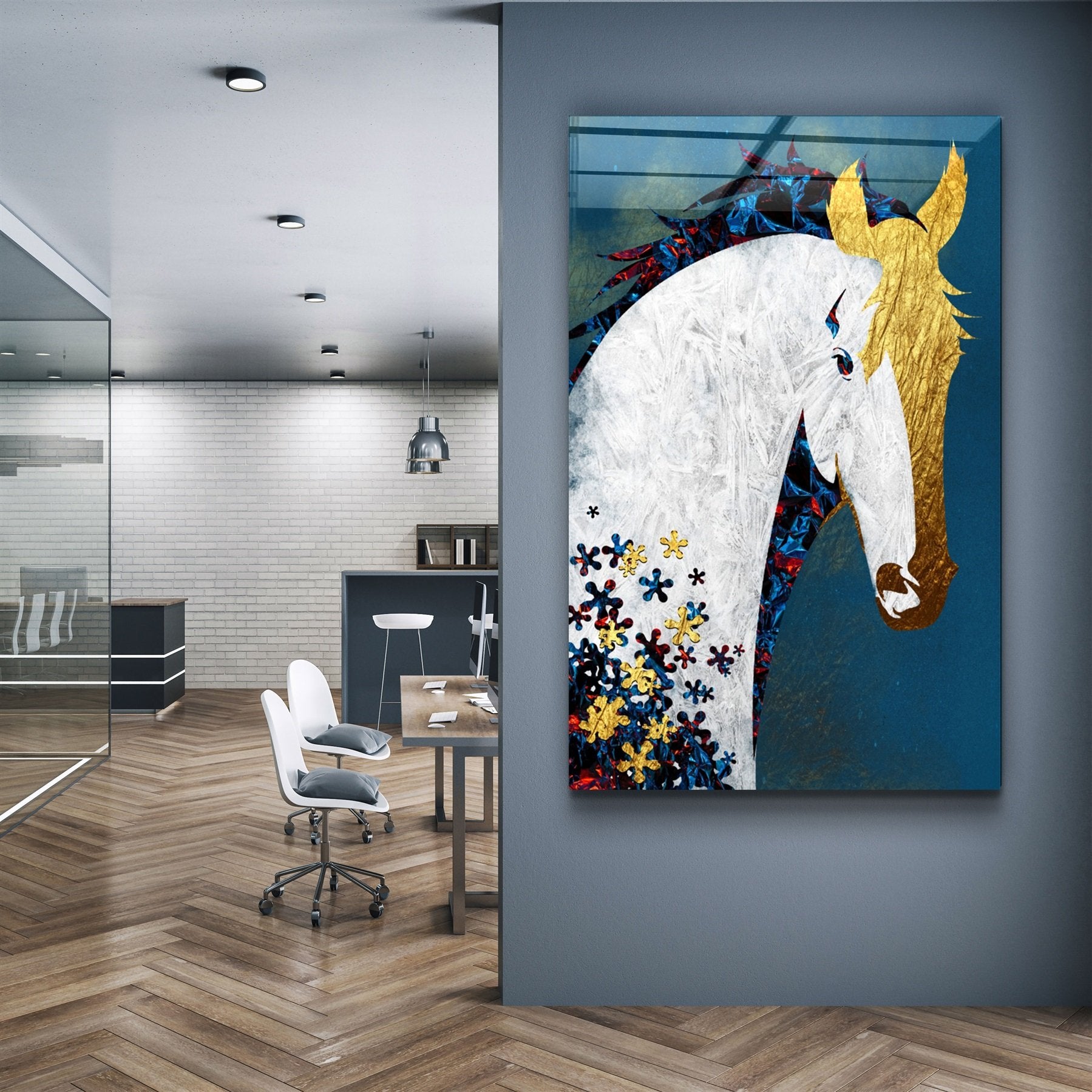 ・« Cheval de puzzle abstrait »・Art mural en verre