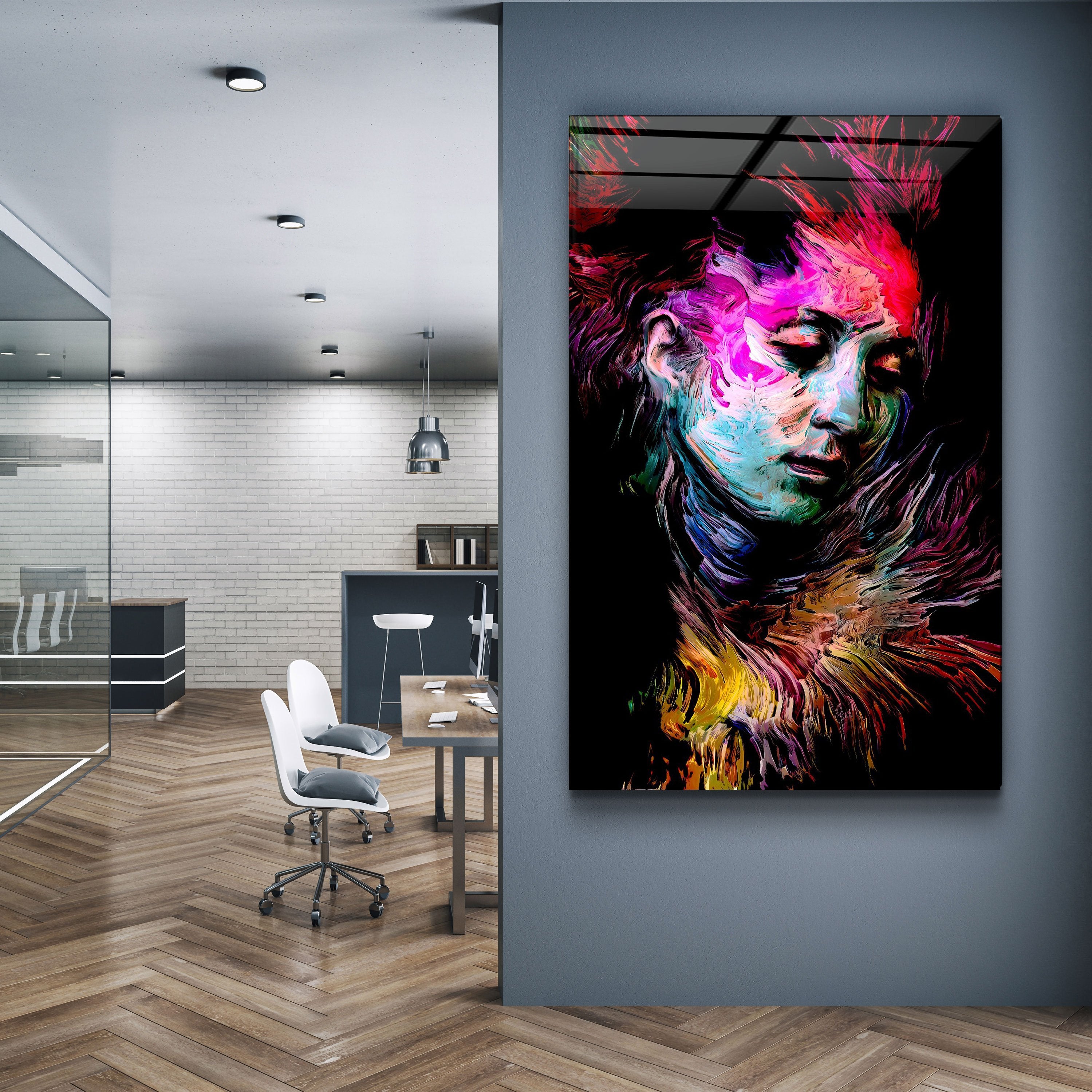 ・"Abstract Colorful Face"・Glass Wall Art