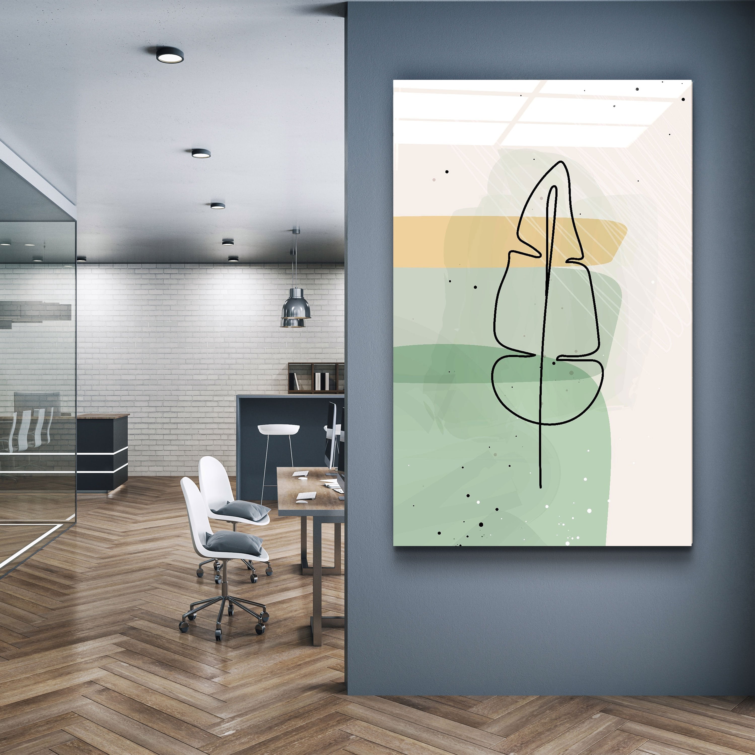 ・"Abstract Shapes and Leaves V3"・Glass Wall Art