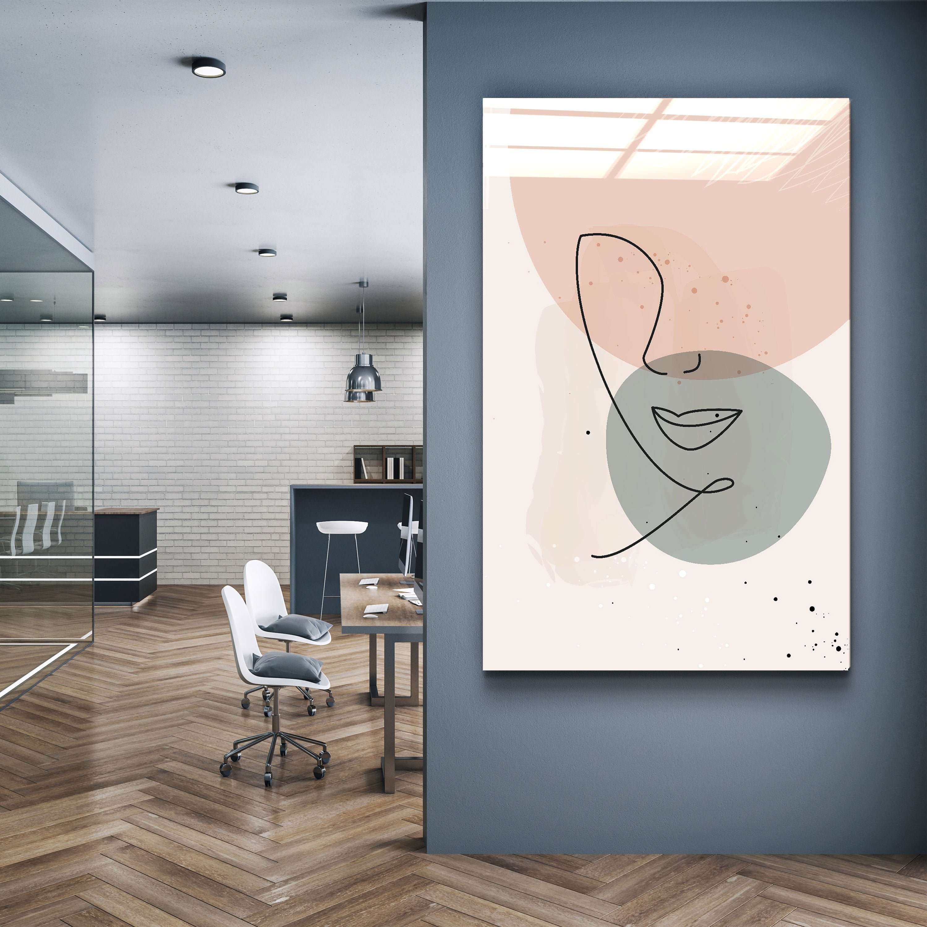 ・"Abstract Shapes and Face V1"・Glass Wall Art