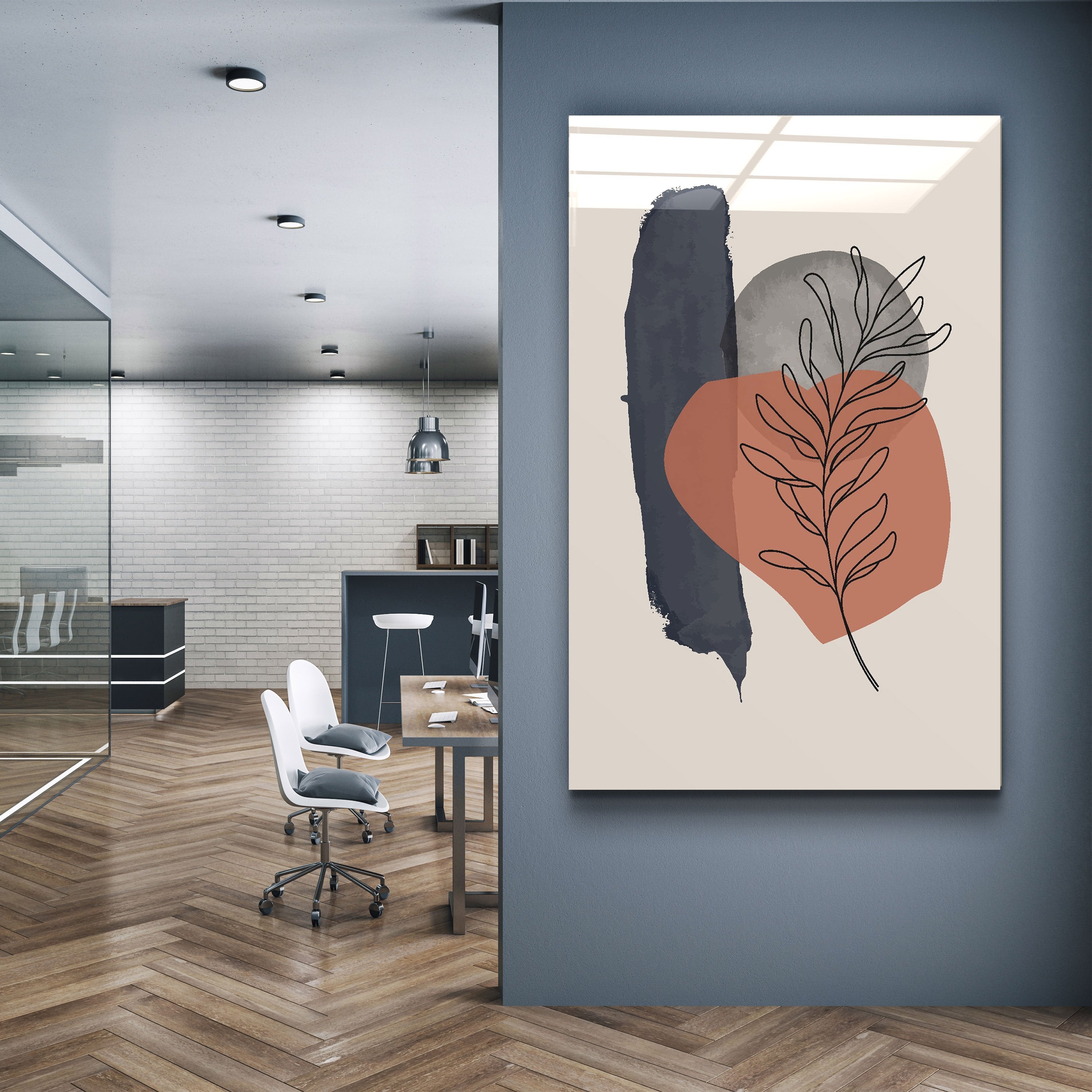 ・"Formes et feuilles abstraites V4"・Art mural en verre