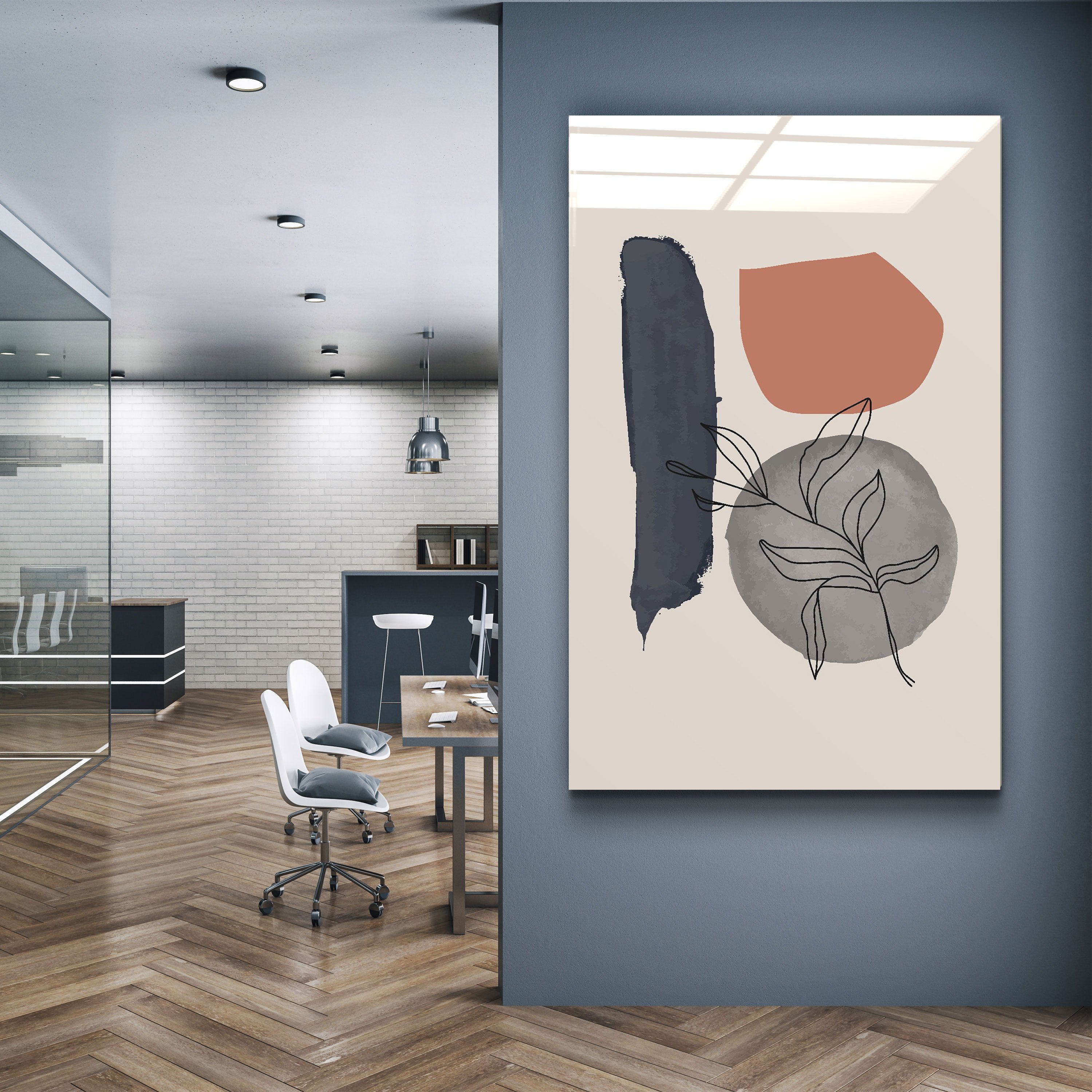 ・"Formes et feuilles abstraites V5"・Art mural en verre