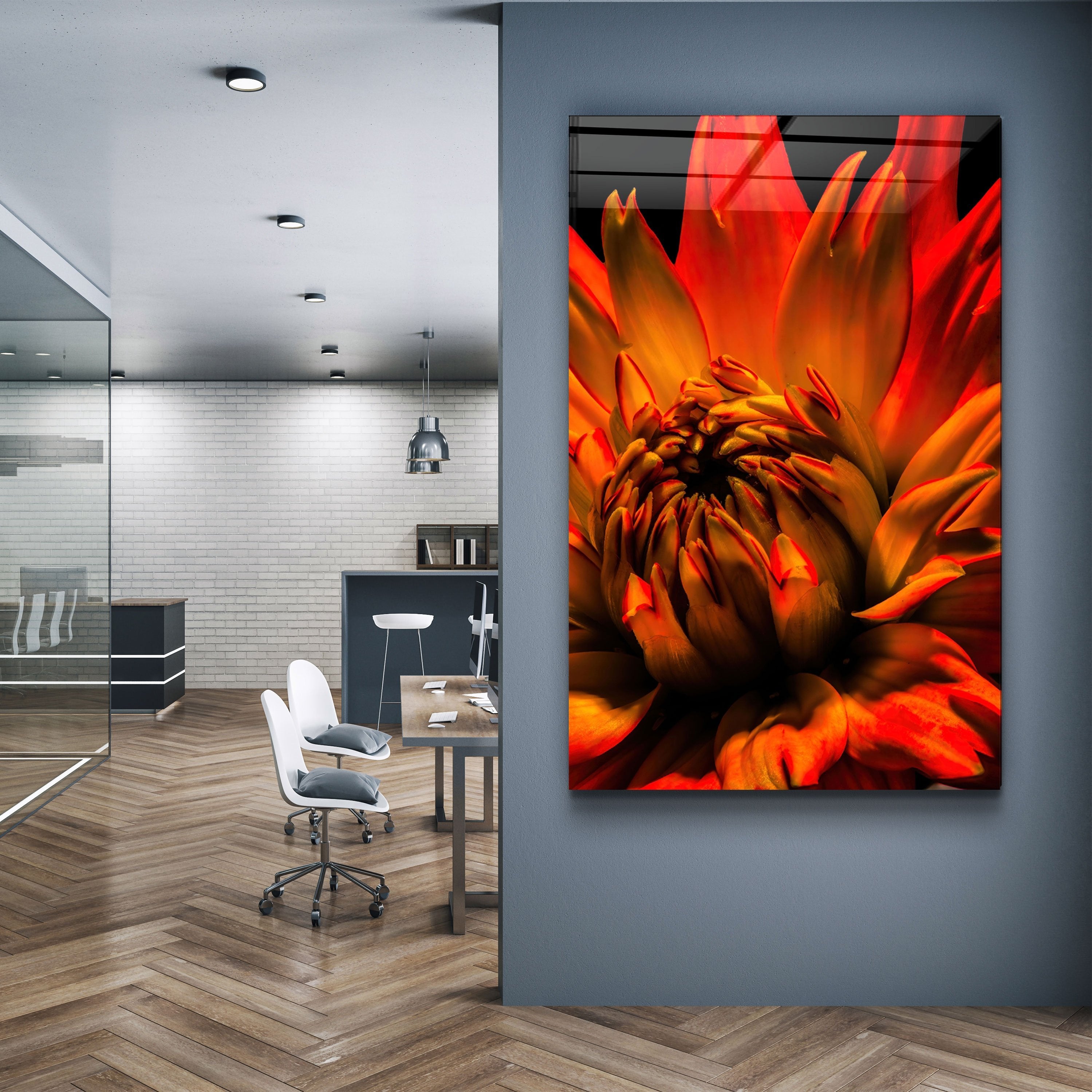 ・« Marguerite orange »・Art mural en verre