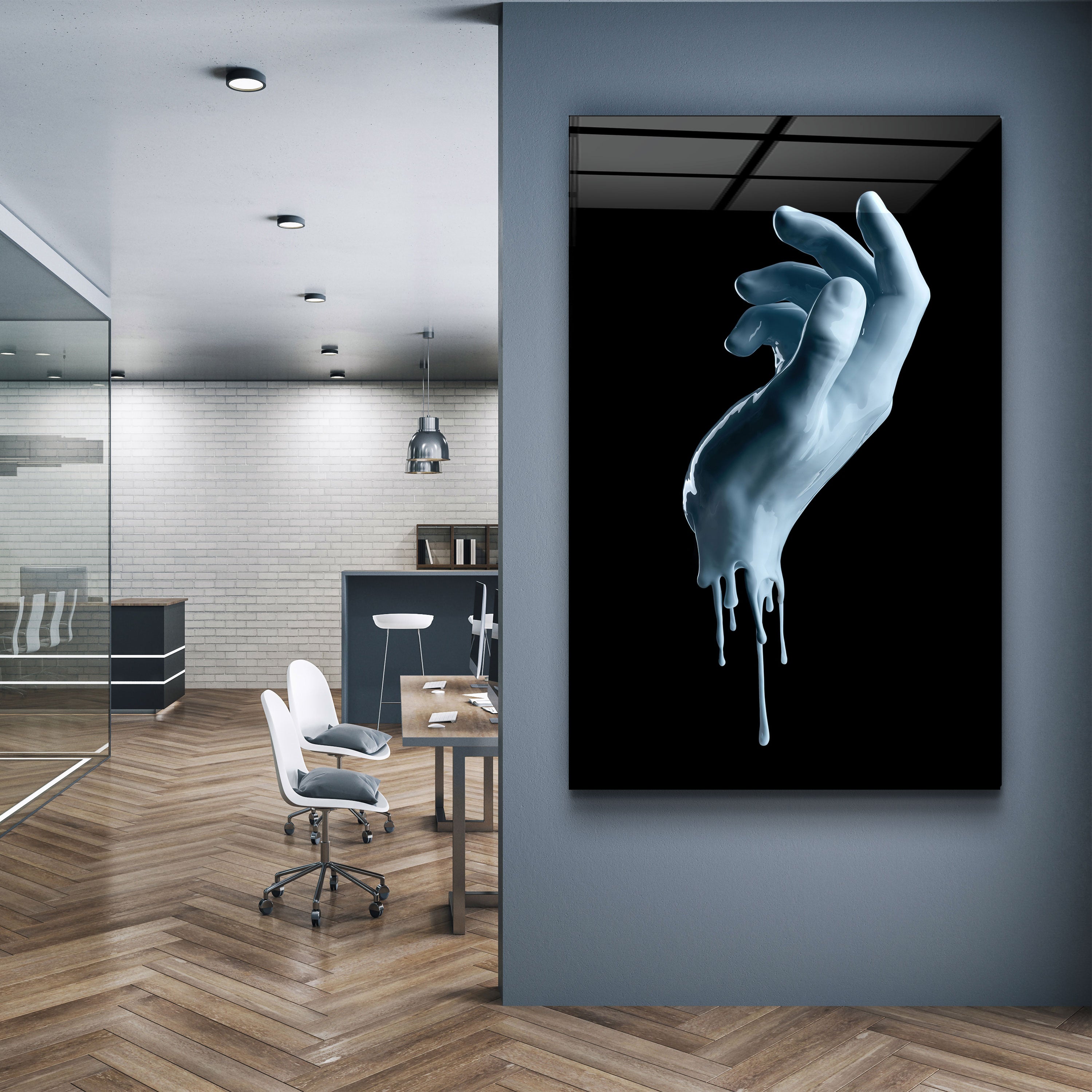 ・"Blue Hand"・Glass Wall Art