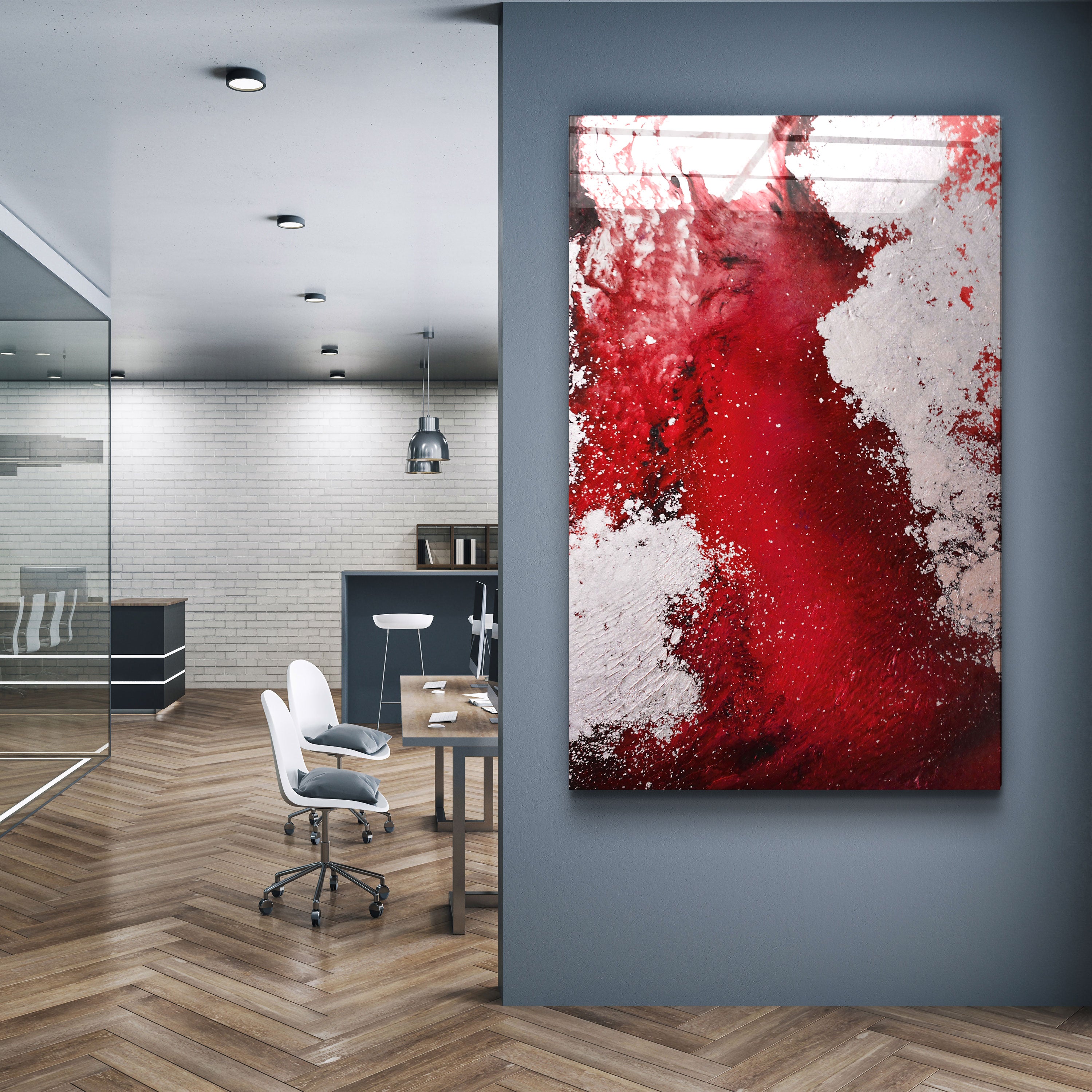 ・"Bird's Eye In Red V3"・Glass Wall Art