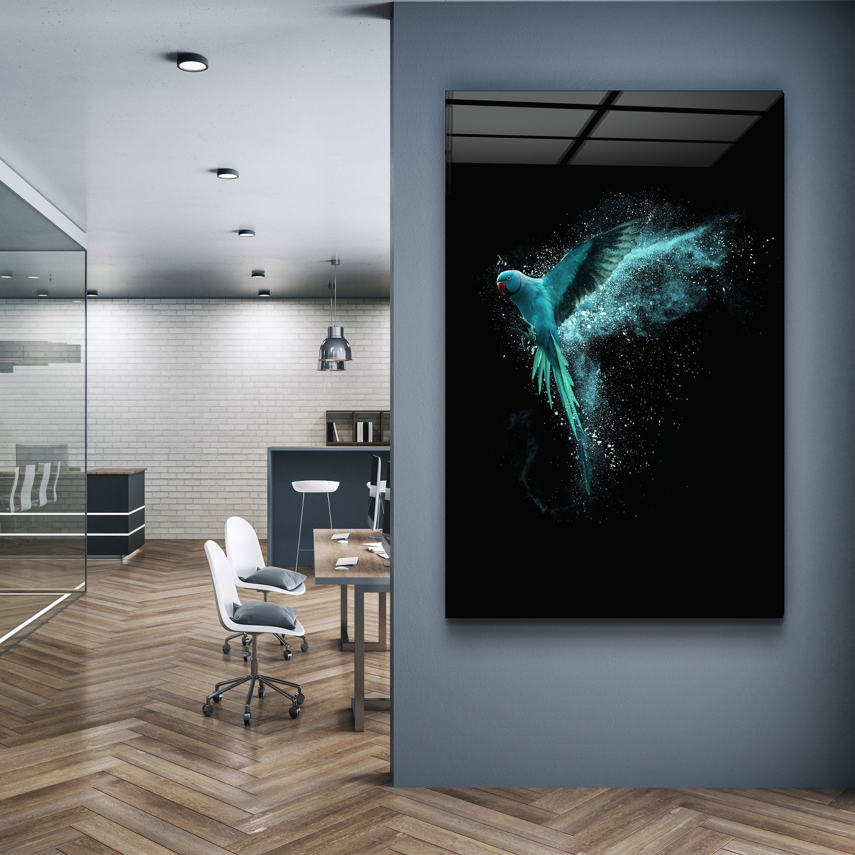 ・"Perroquet Turquoise"・Art Mural en Verre