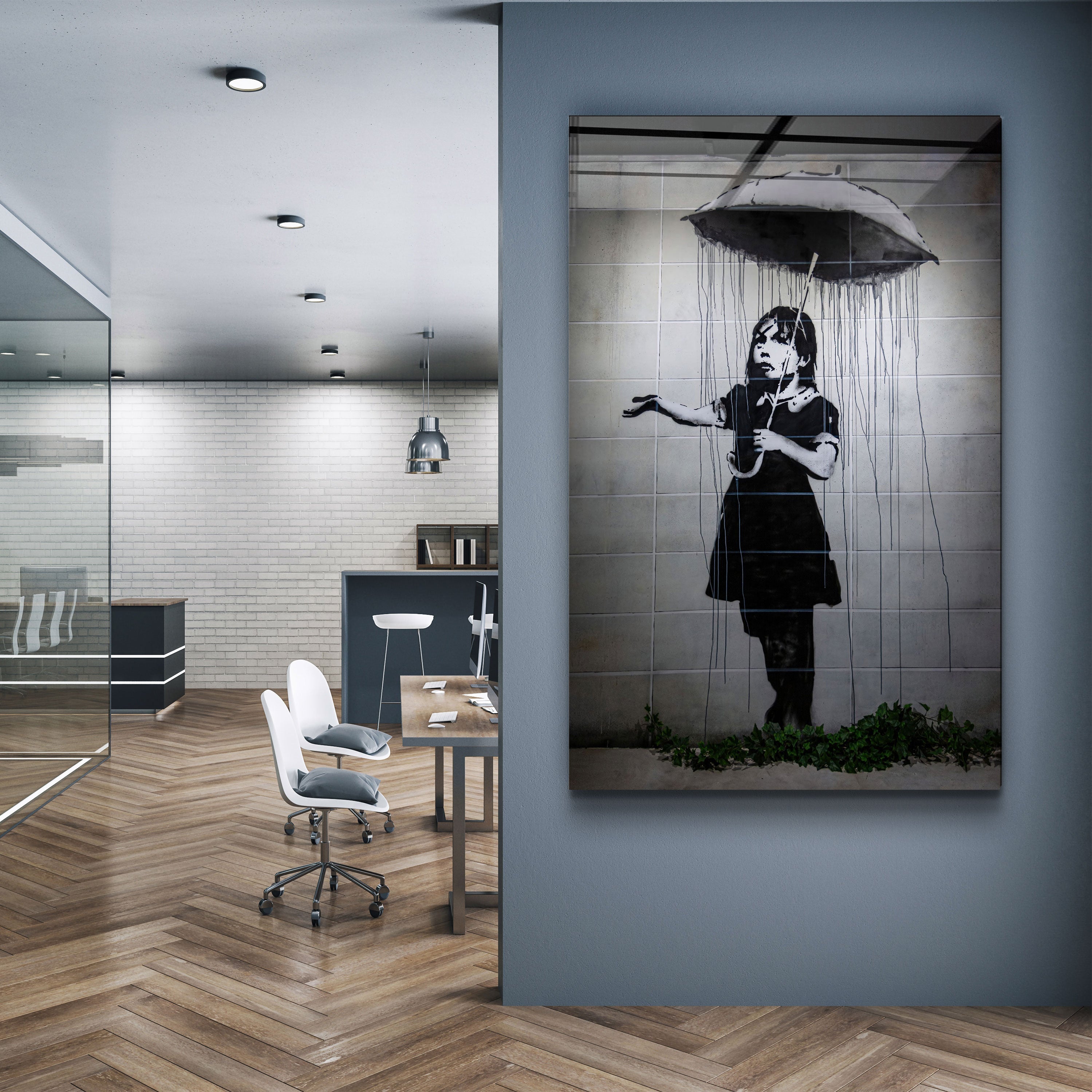 ・"Banksy - Girl with an umbrella"・Glass Wall Art