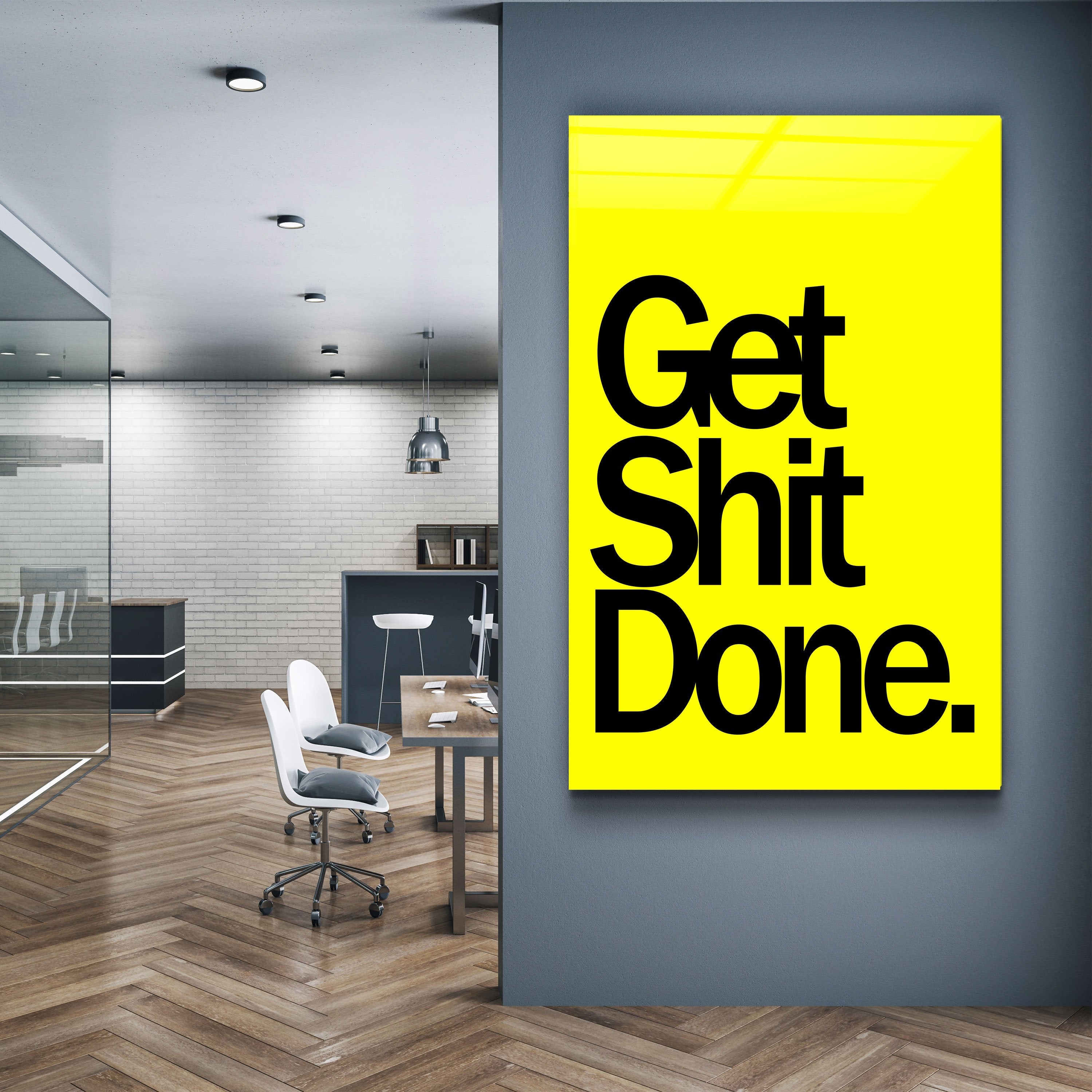 ・"Get X Done Yellow"・Designers Collection Glass Wall Art