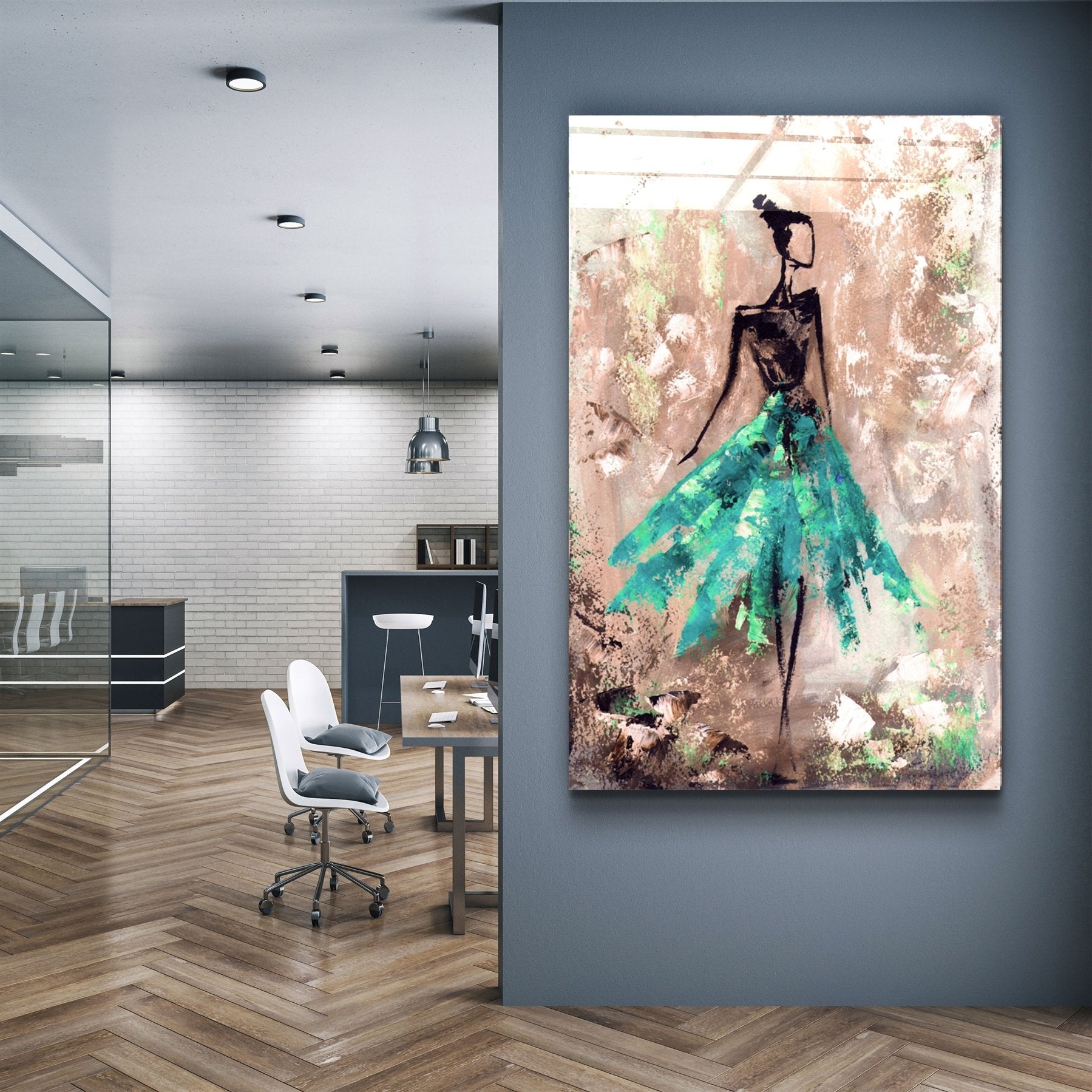 ・"Ballerina (Green)"・Glass Wall Art