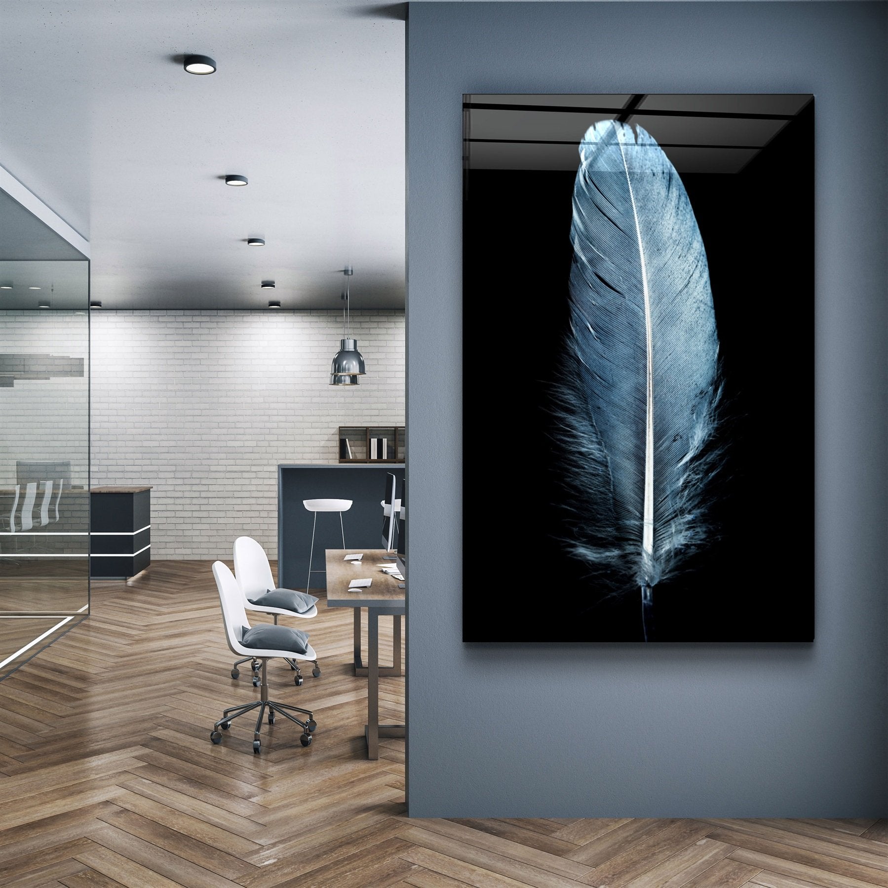 ・"Blue Feather"・Glass Wall Art