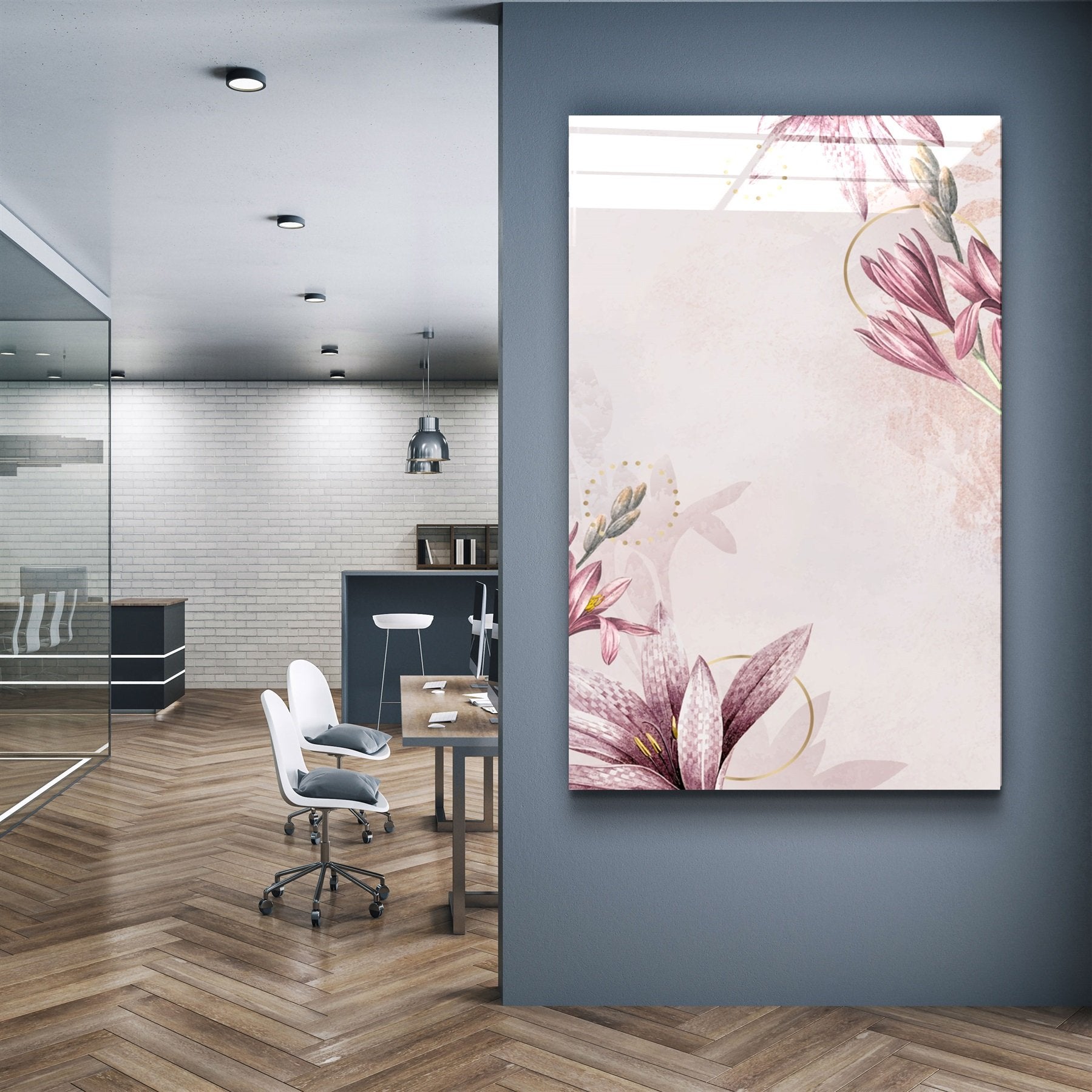 ・"Pink Flower Pattern"・Glass Wall Art