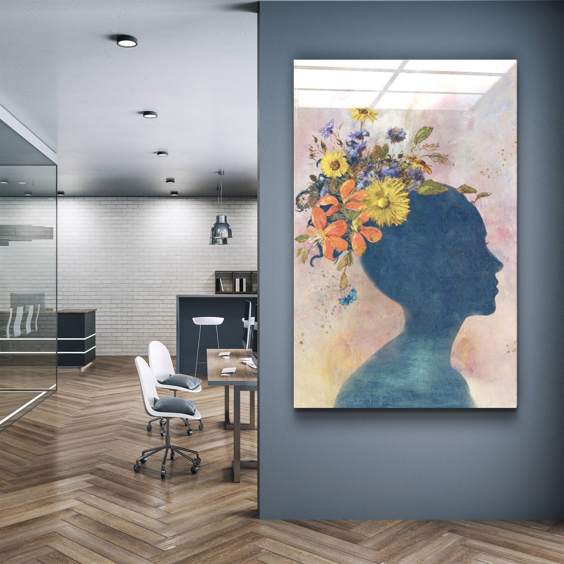 ・"Abstract Women and Flowers"・Glass Wall Art