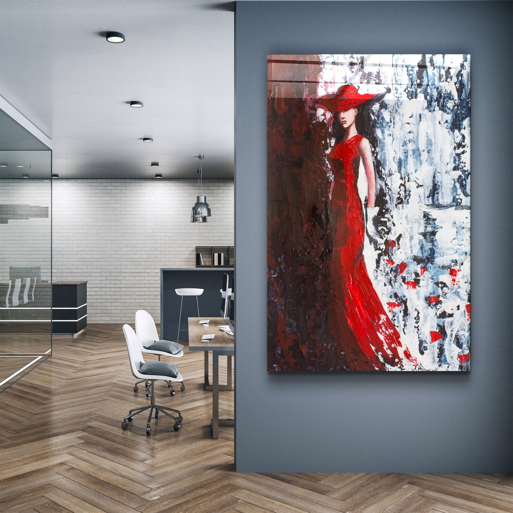 ・"Lady in Red"・Glass Wall Art