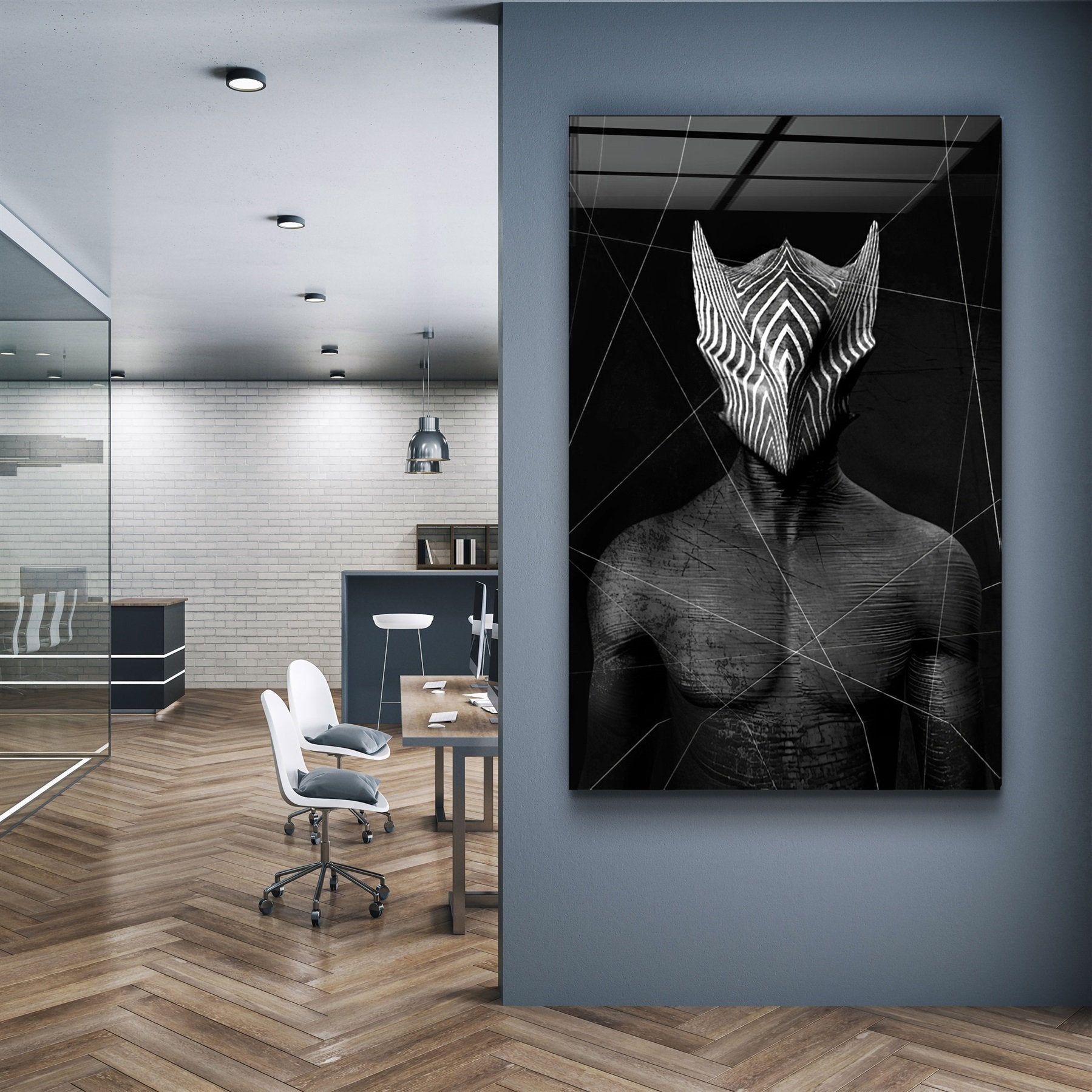 ・"Abstract Masked Man V1"・Glass Wall Art