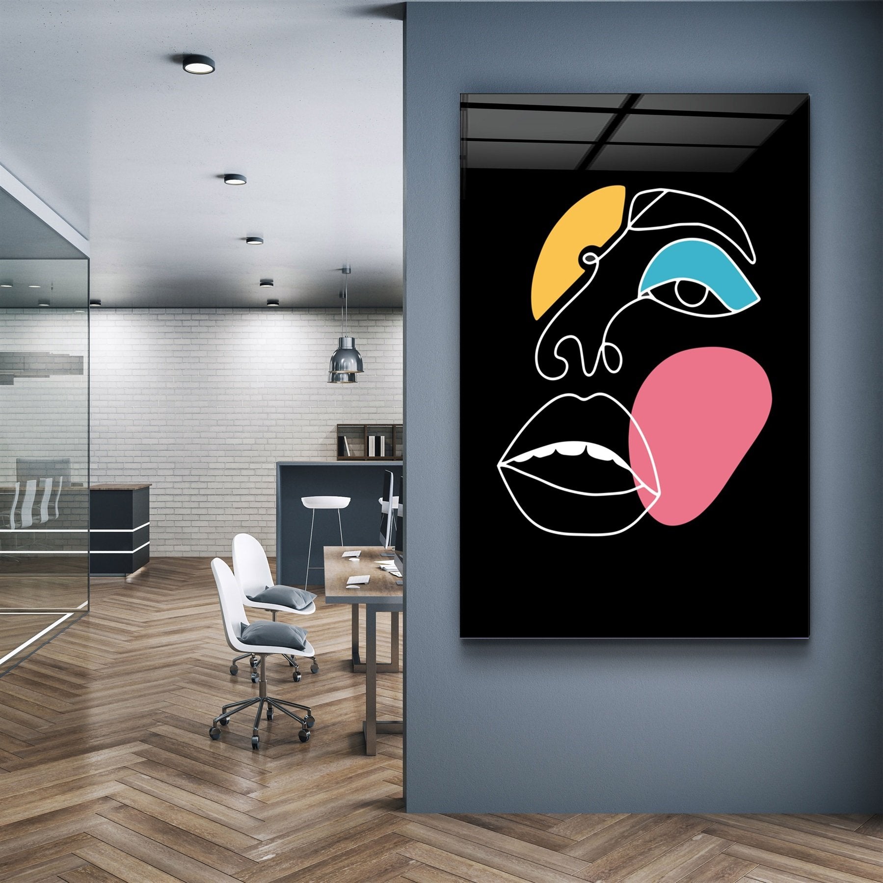 ・"Abstract Colorful Face"・Glass Wall Art