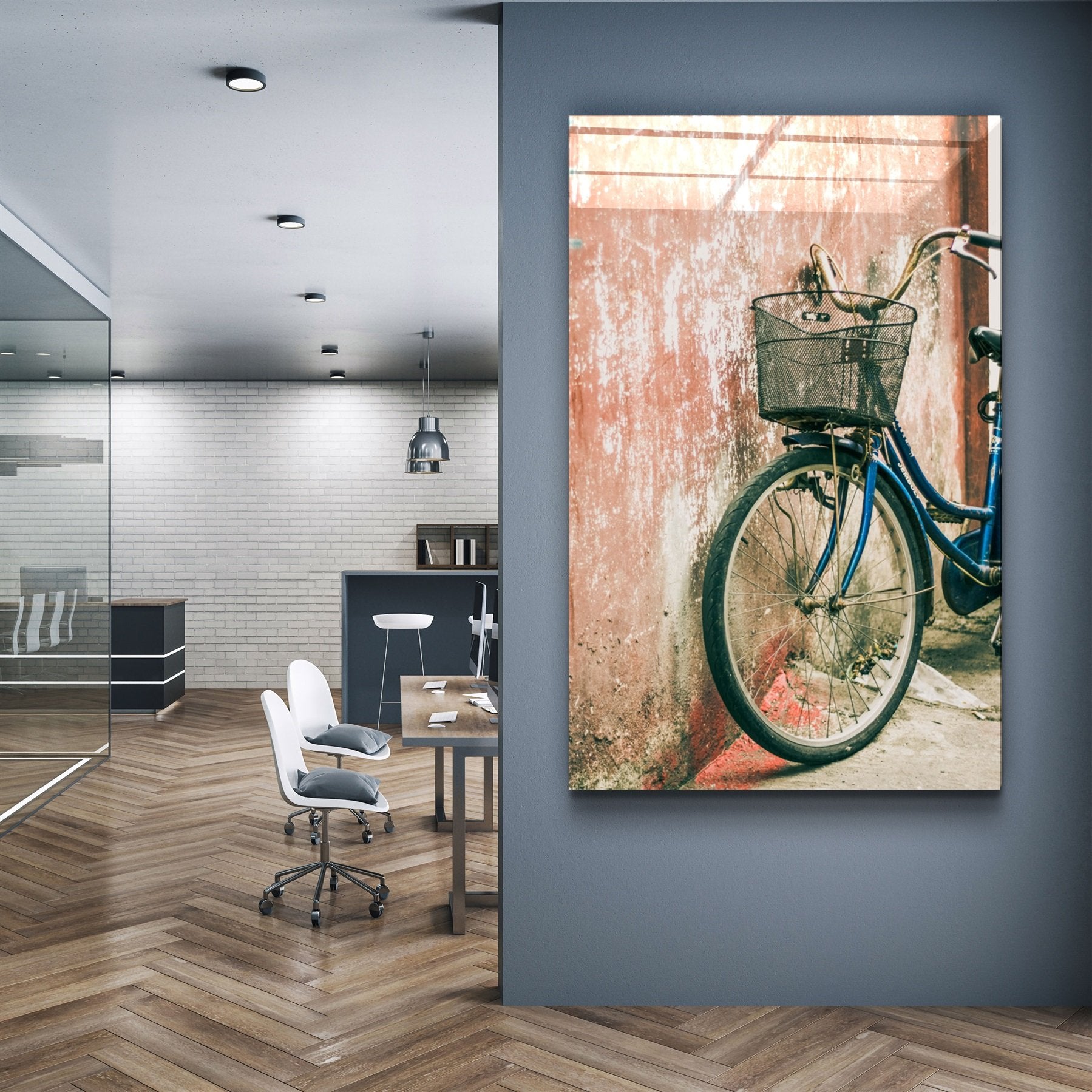 ・"Bicycle with Basket"・Glass Wall Art