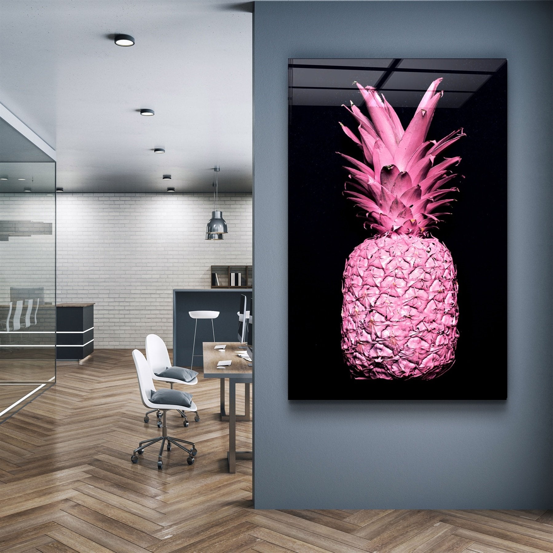 ・"Pink Pineapple V2"・Glass Wall Art