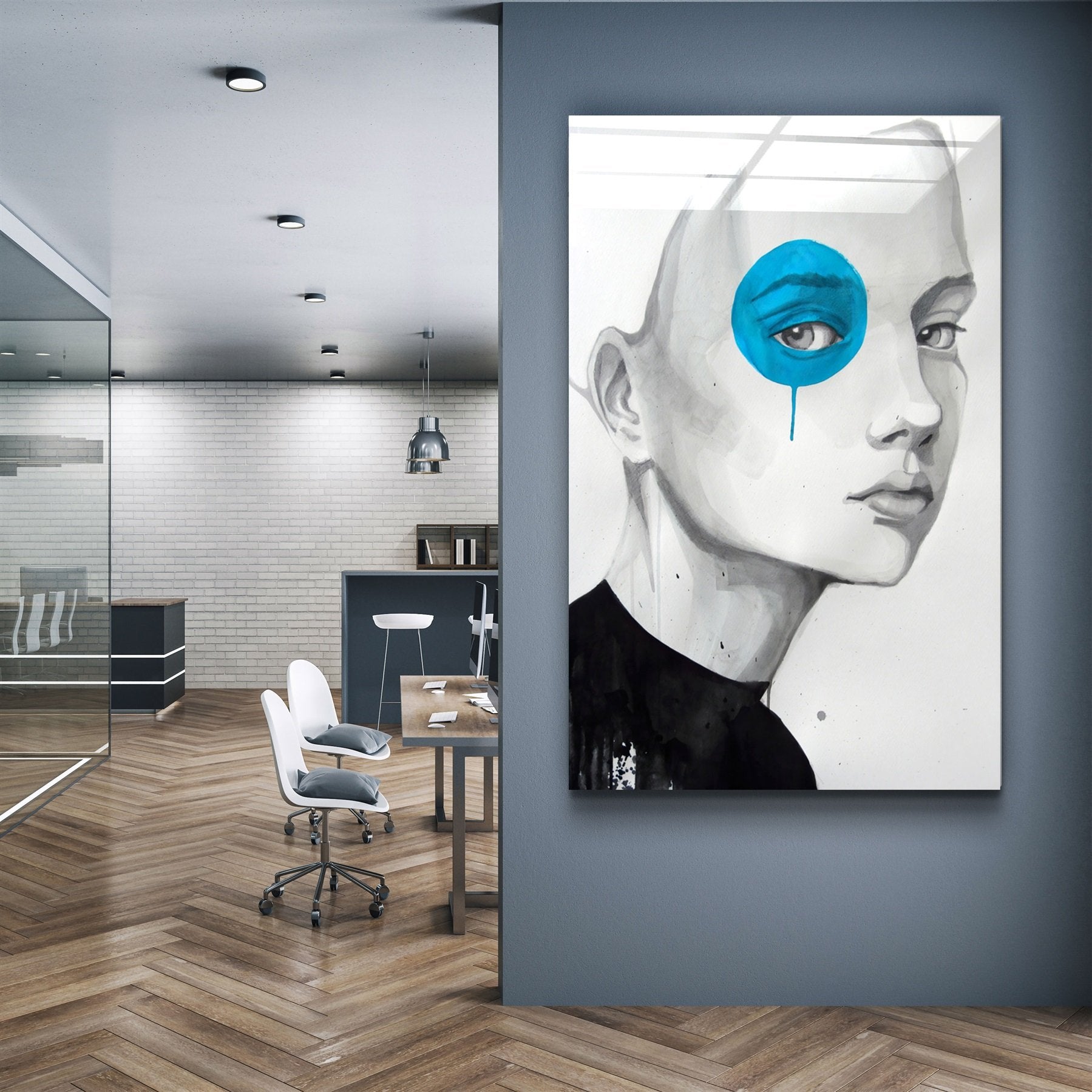 ・« Oeil bleu »・Art mural en verre