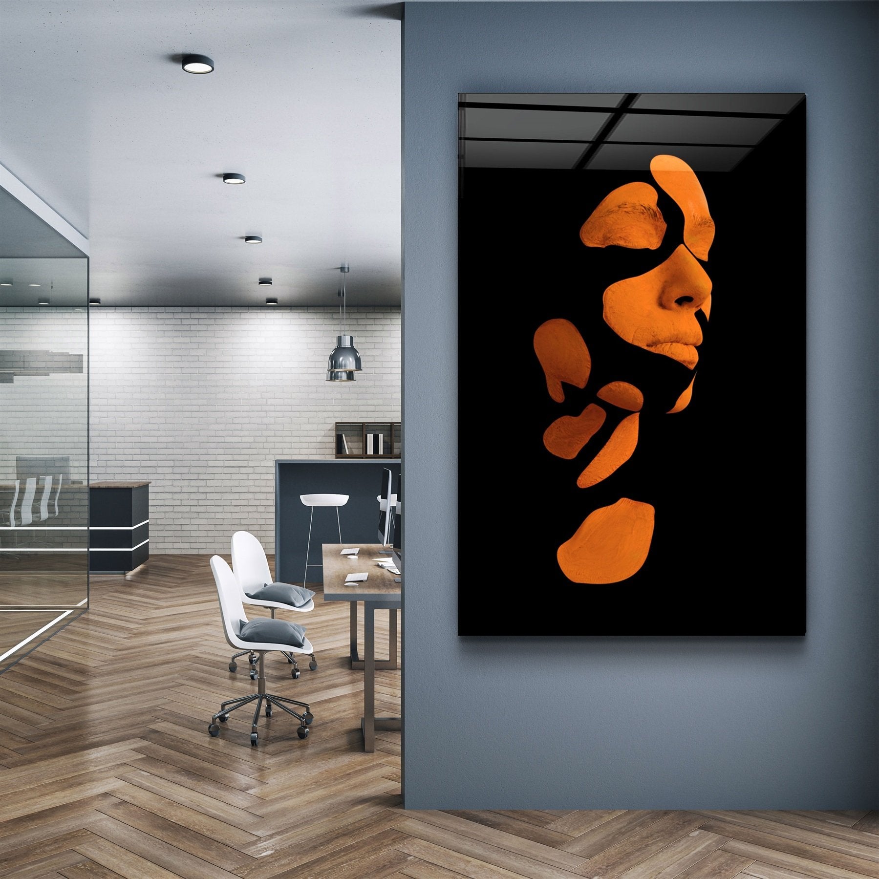 ・"Mysterious Orange Face"・Glass Wall Art