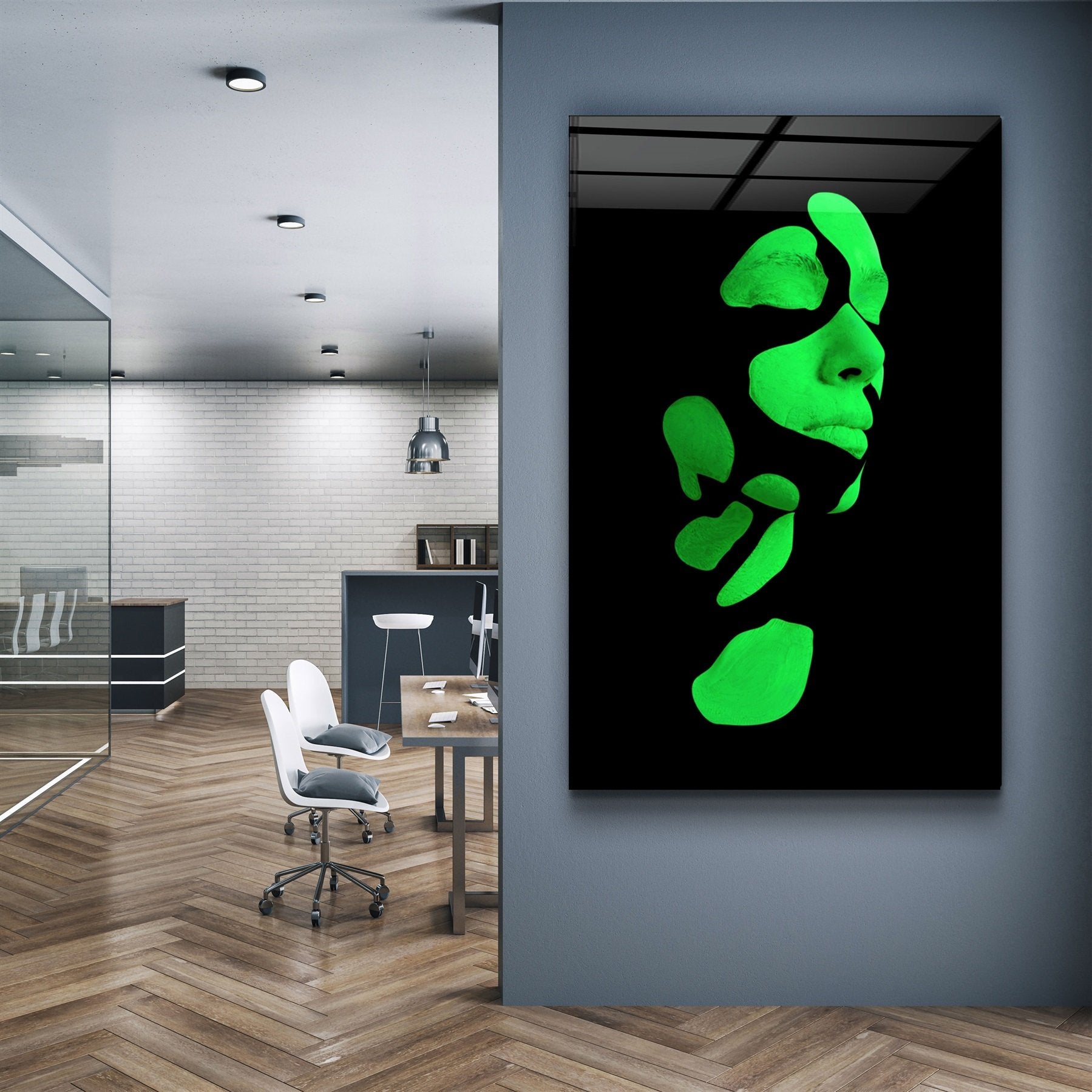 ・"Mysterious Green Face"・Glass Wall Art