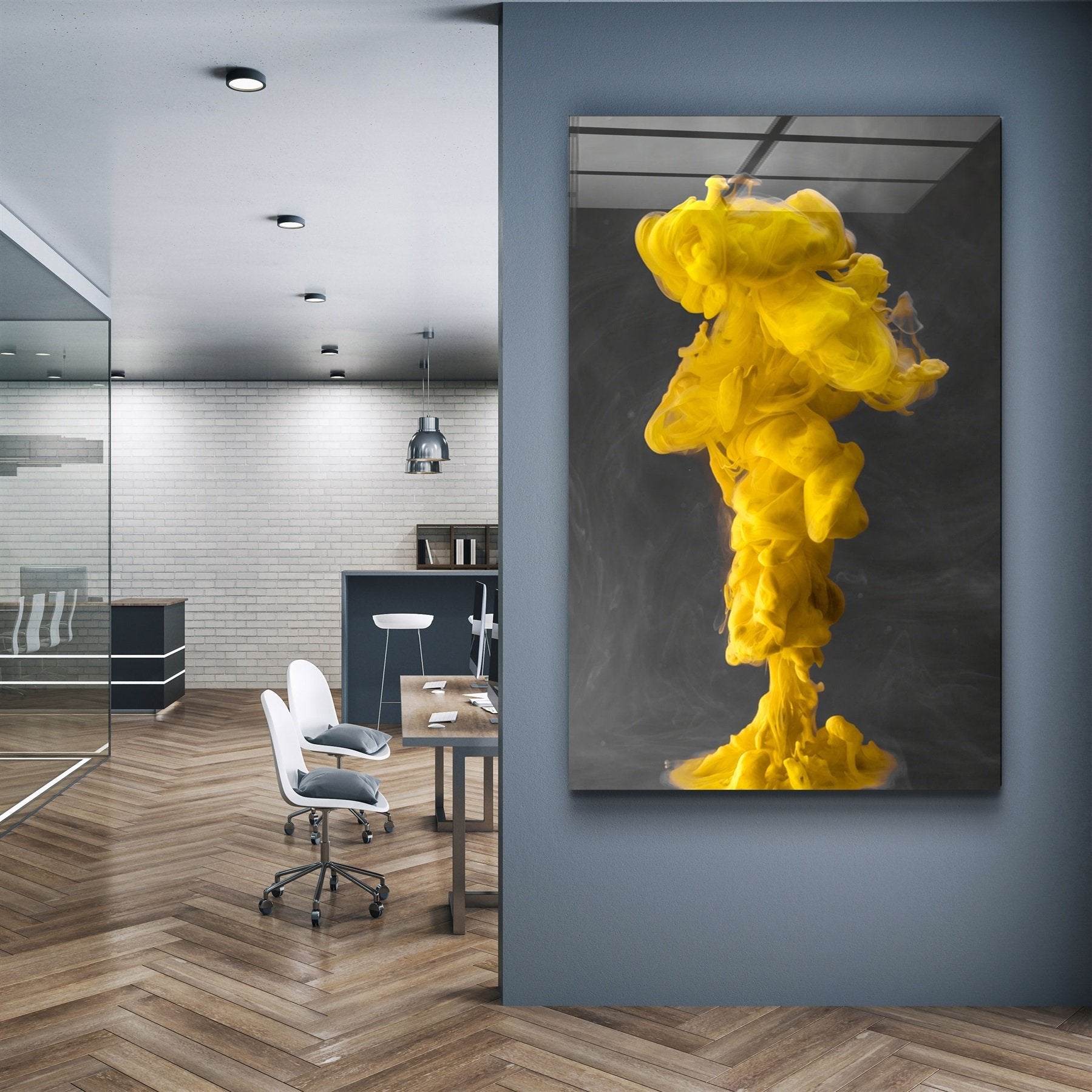 ・"Yellow Fog"・Glass Wall Art