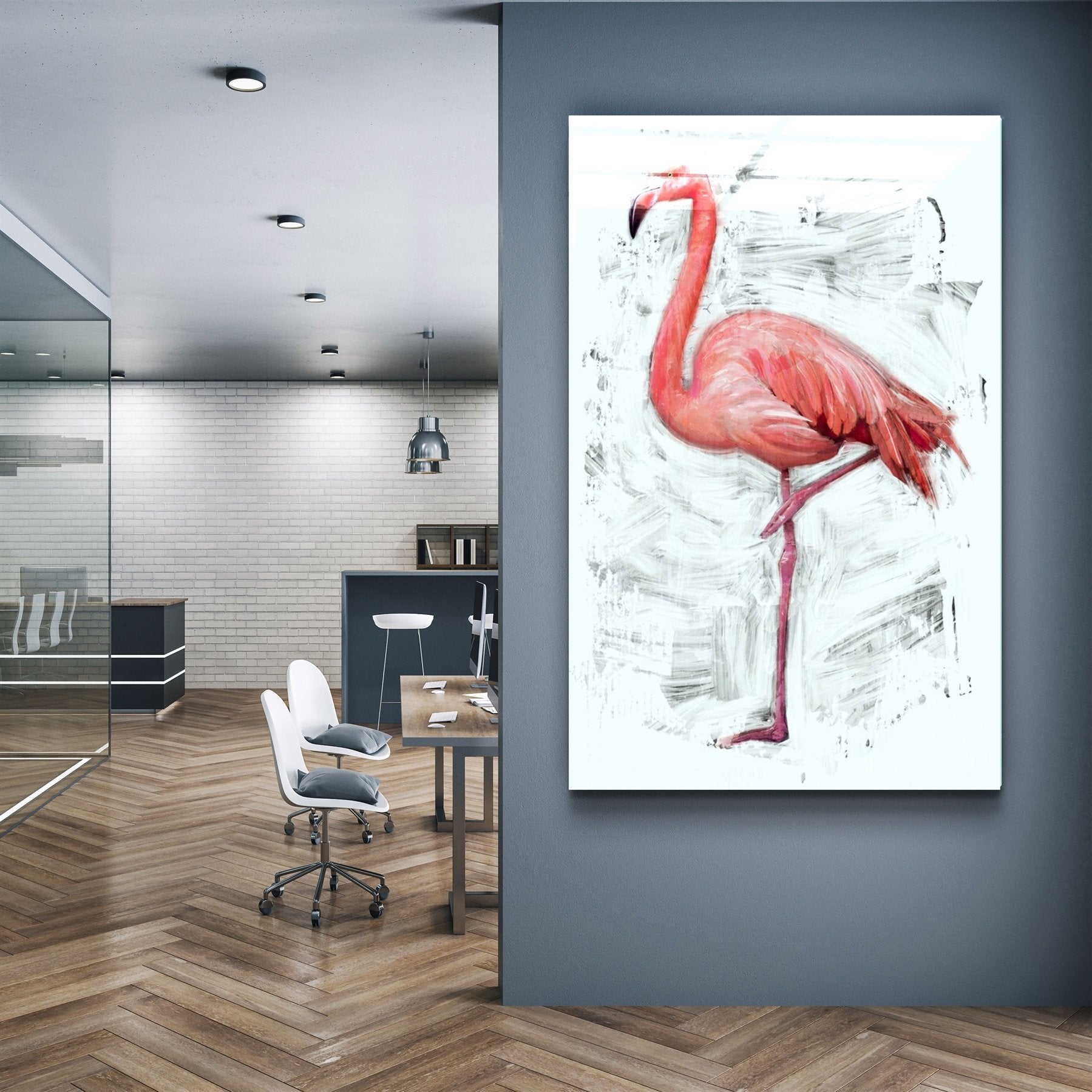 ・"Abstract Flamingo"・Glass Wall Art