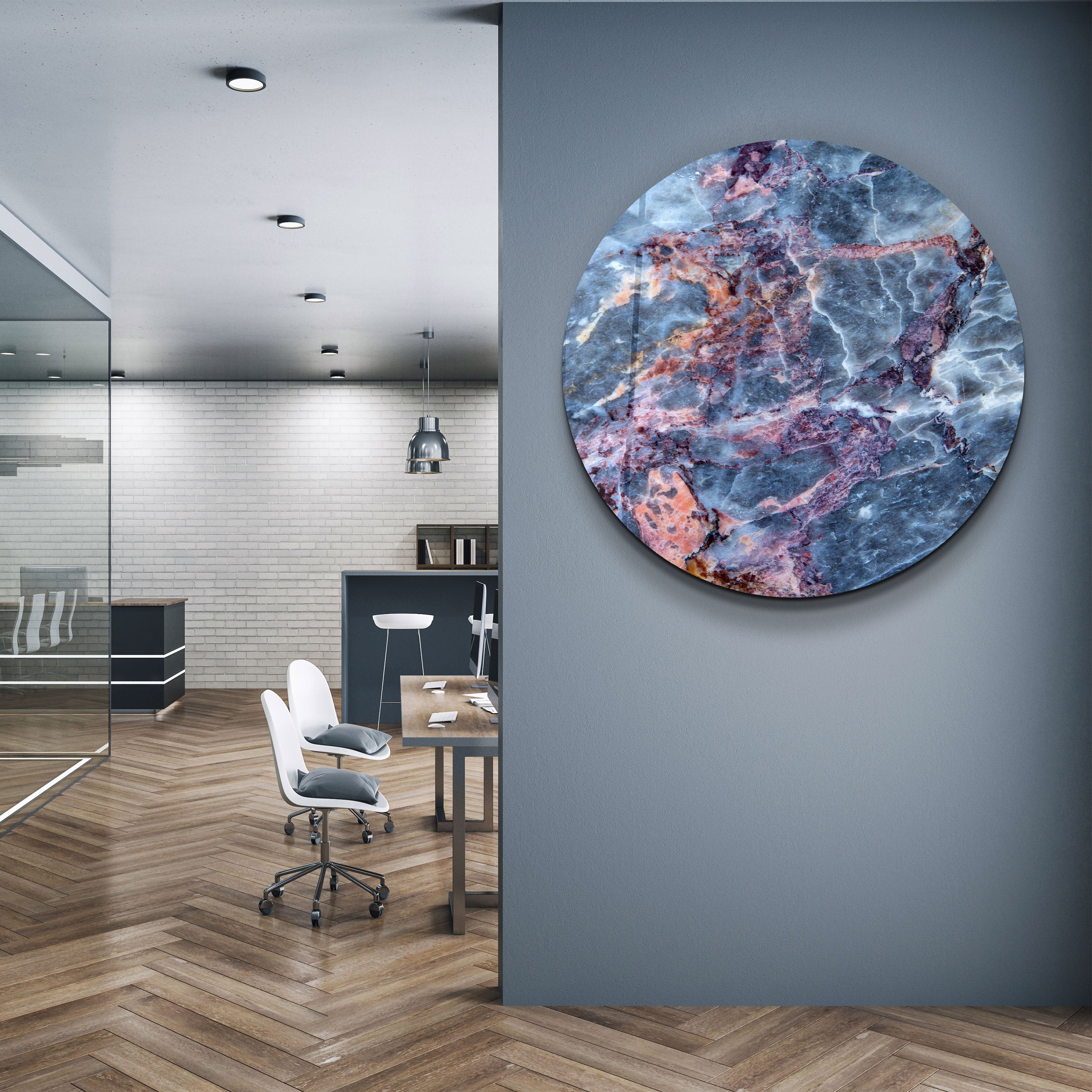 ・"Marble Blue Gray"・Rounded Glass Wall Art