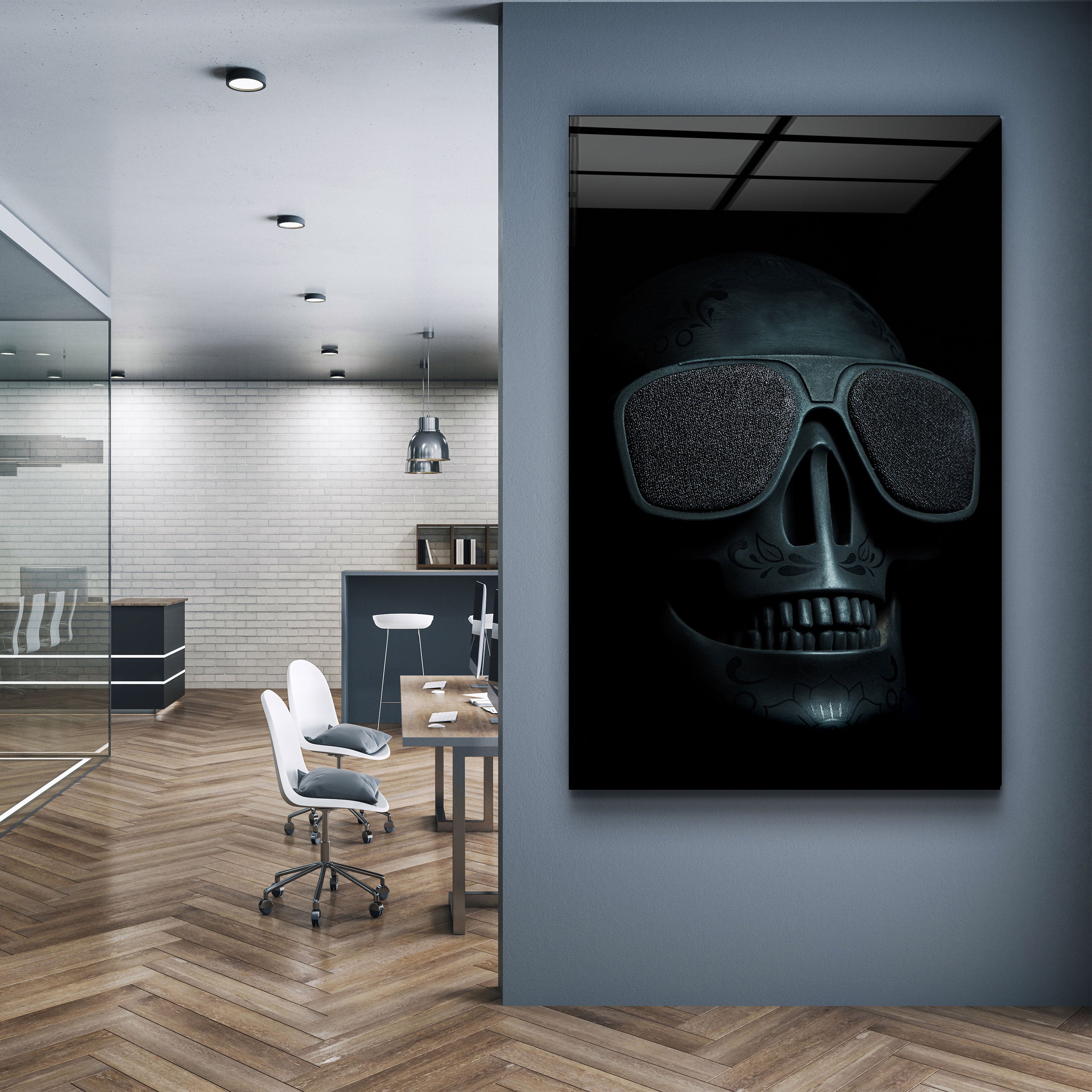 ・"Black Skull"・Glass Wall Art